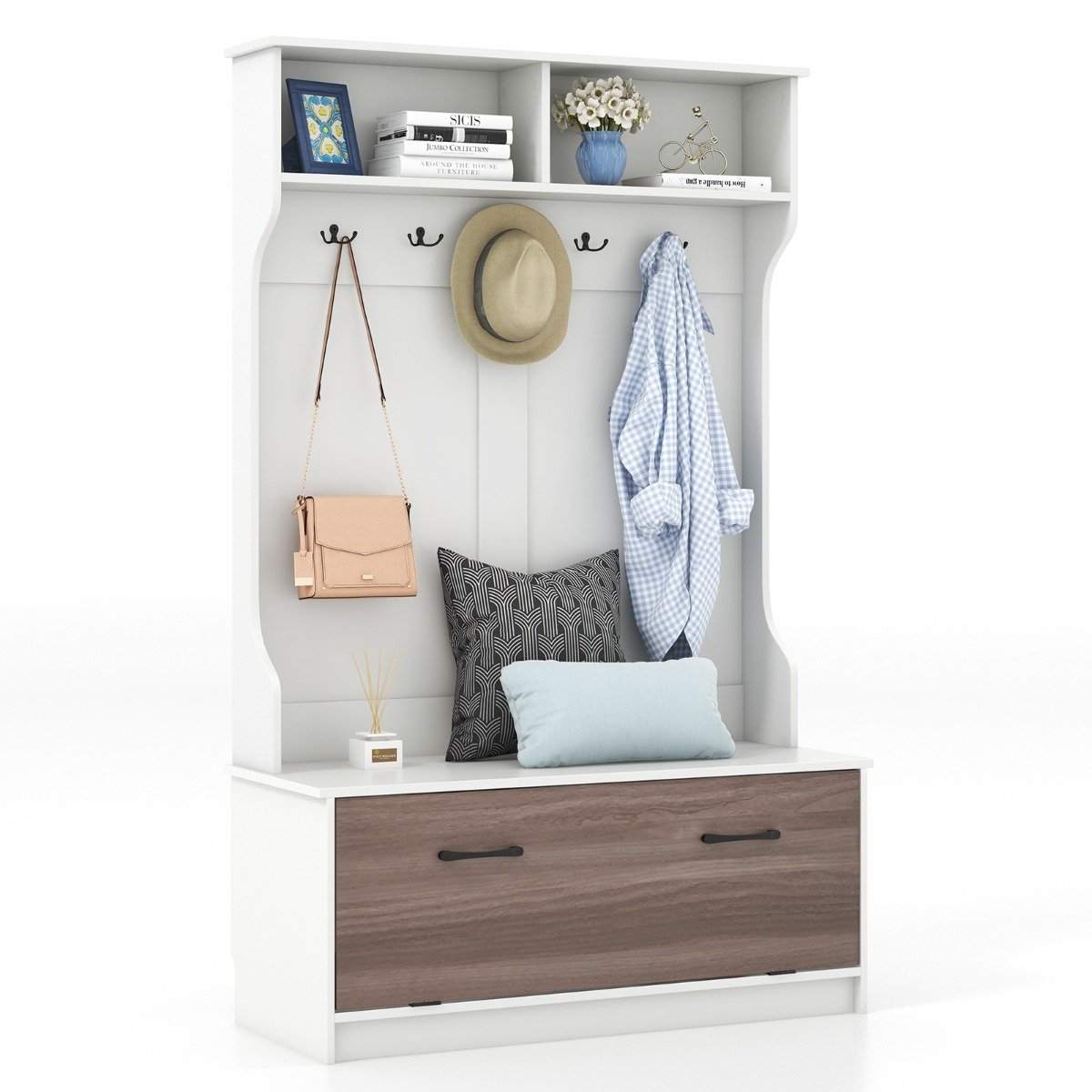 Knageholder med bænk & 5 dobbeltkrog knagerække entre knagerække 100 x 40 x 160 cm hvid