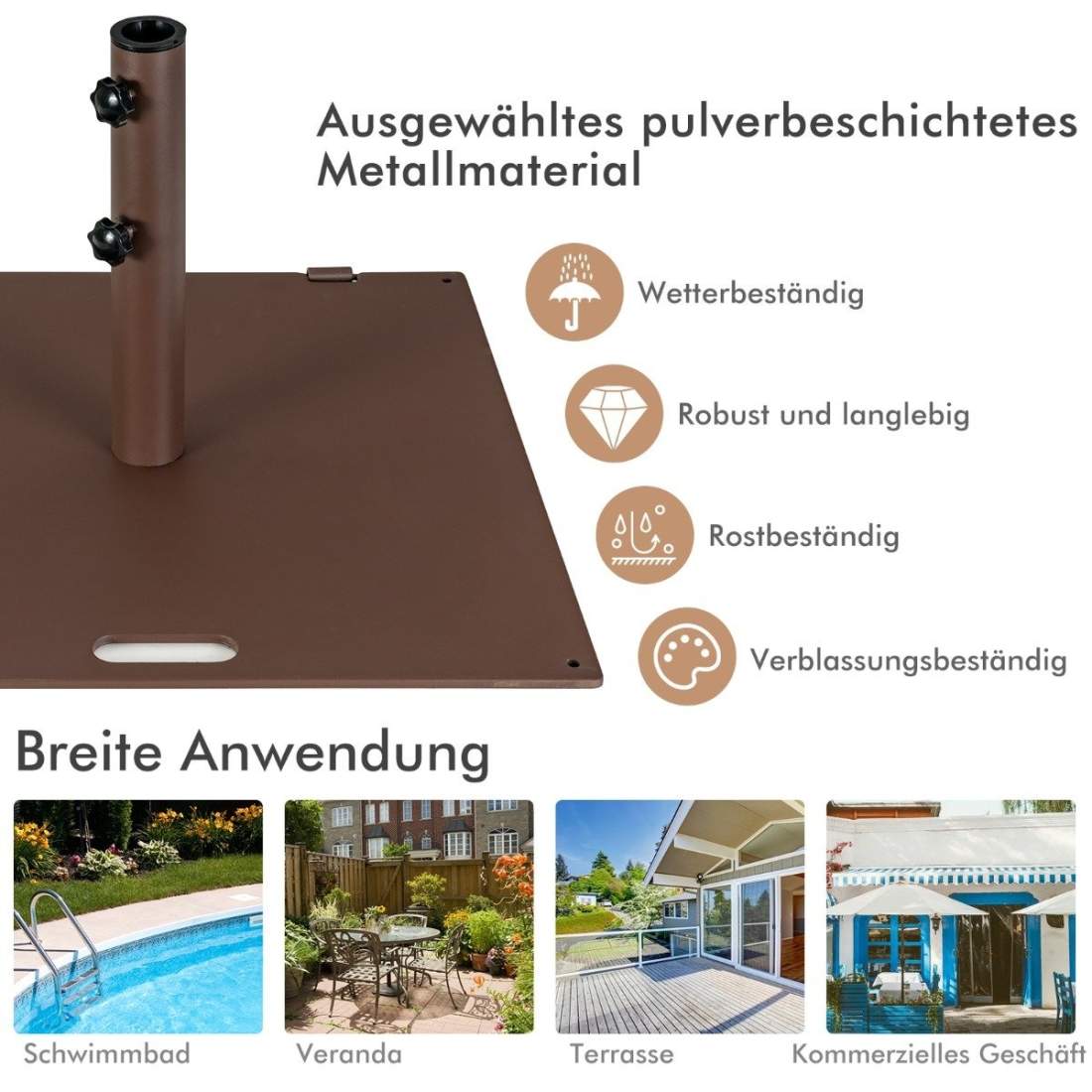 22,5 kg tung parasollbas fyrkantig paraplybas på hjul för utomhusbruk brun | Hem & Hobby - Hem & Hushåll - Förvaring & Organisering - Paraplyställ | Pryloteket