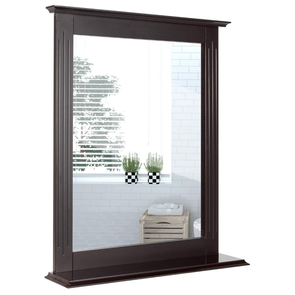 Badeværelsesspejl med hylde Rektangulært badeværelsesspejl Vægspejl 68,5 x 57 x 12 cm Brun