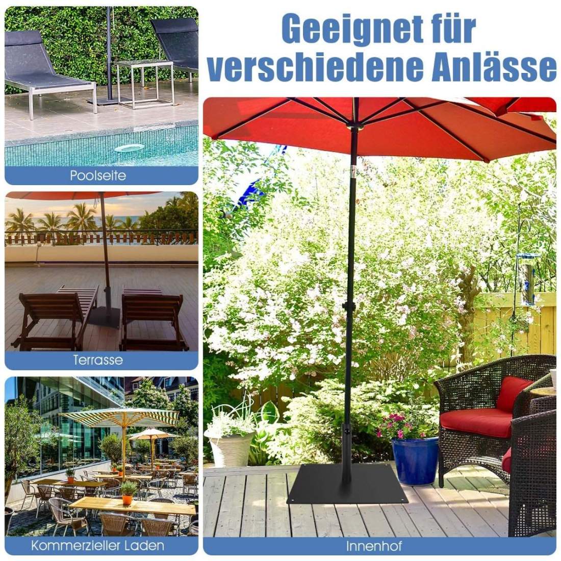 Fyrkantig paraplyhållare av 50 cm parasollfot med fotkuddar Svart | Hem & Hobby - Hem & Hushåll - Förvaring & Organisering - Paraplyställ | Pryloteket