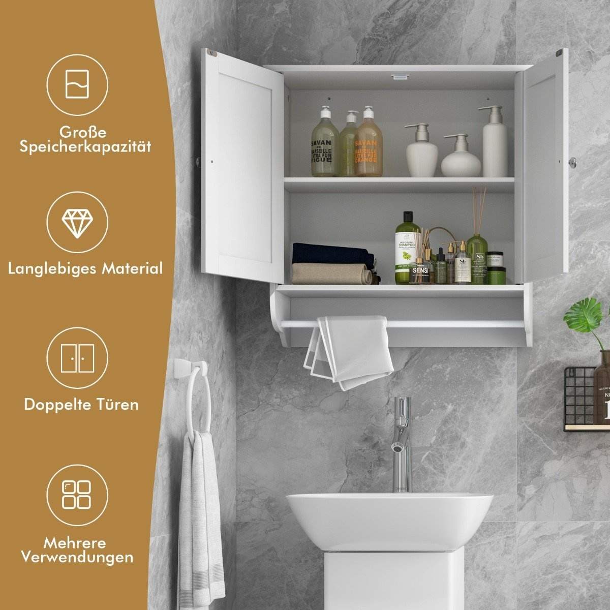 Hængende badeværelsesskab med håndklædeholder badeværelsesskab 60 x 21 x 61 cm hvid