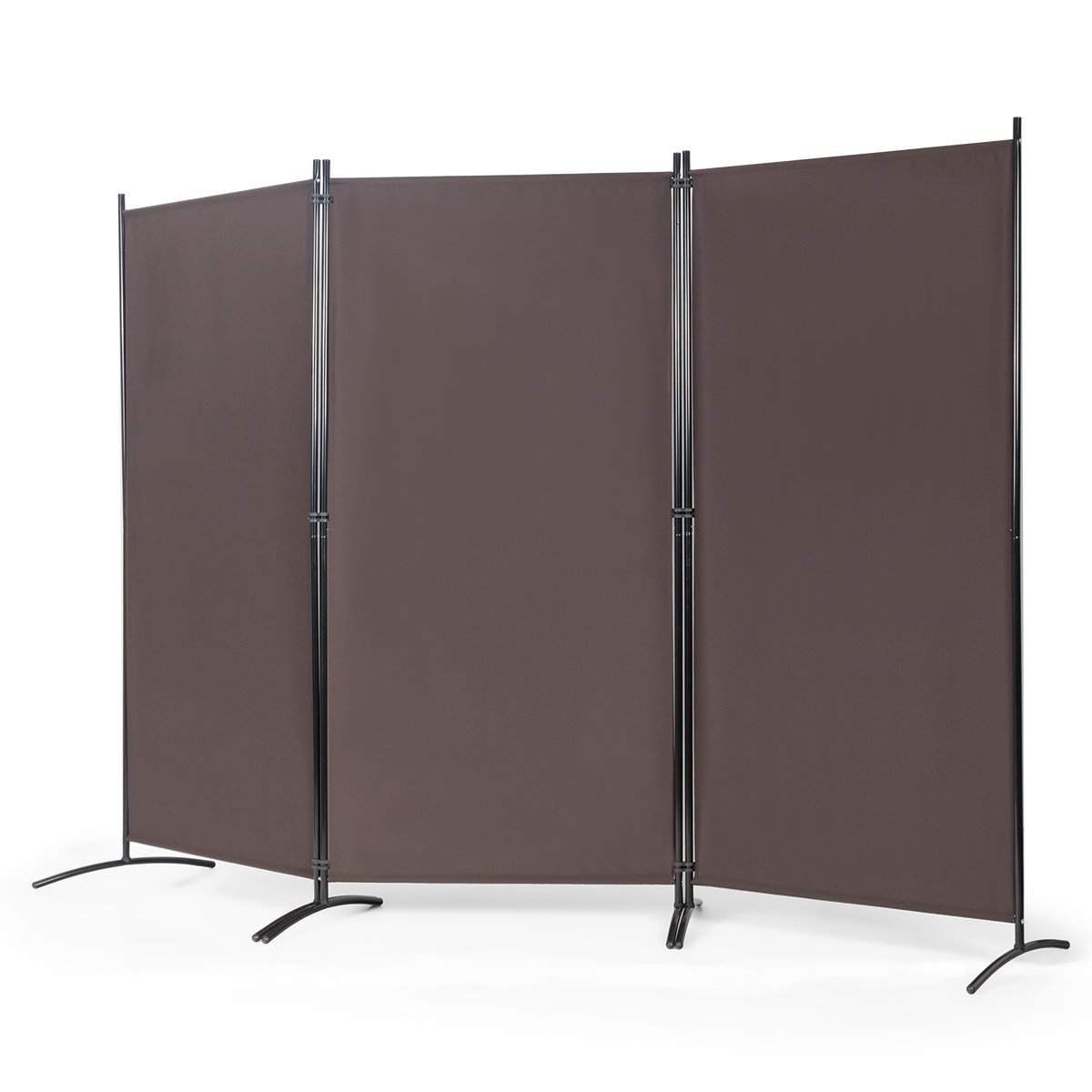 3 panel rumdeler med robuste hængsler og stålbund fritstående privatskærm 260x 183 cm kaffe
