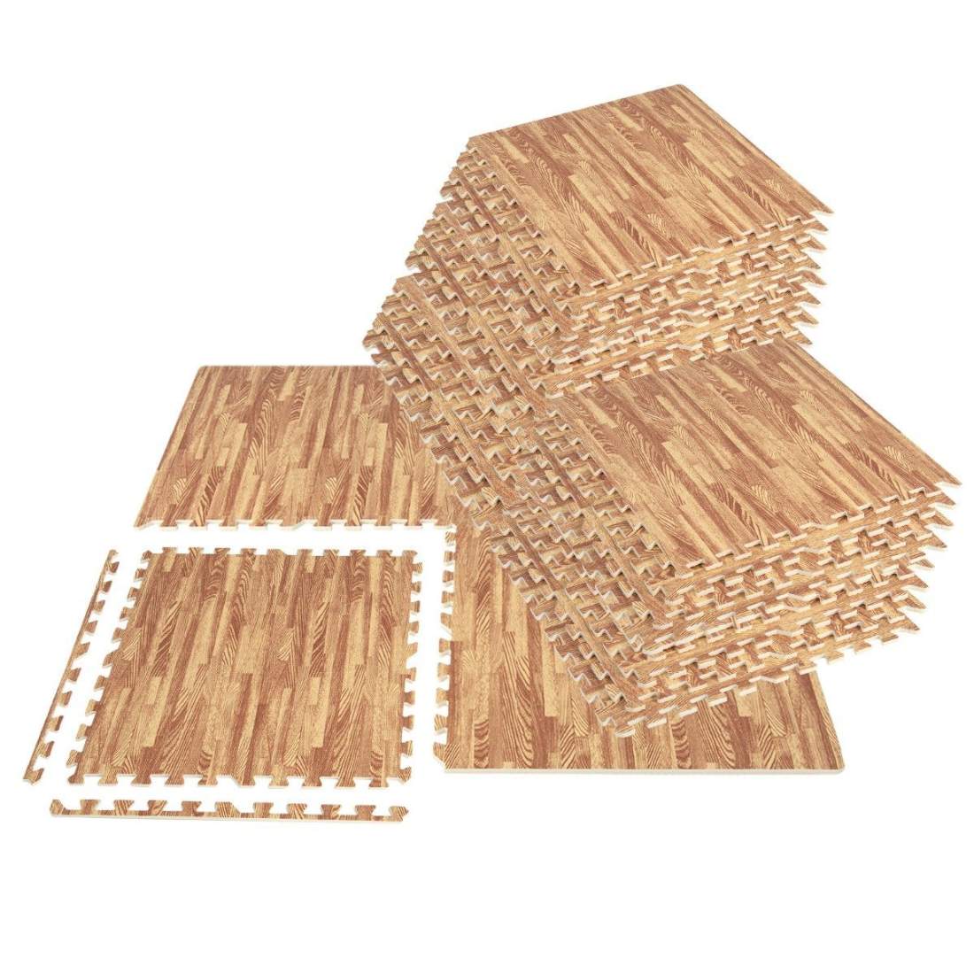 Paket med 12 skyddsmattor gjorda av Eva med träfibrer pusselmatta för golvskydd 61 x 61 cm natur | Sport & Fritid - Träning | Pryloteket