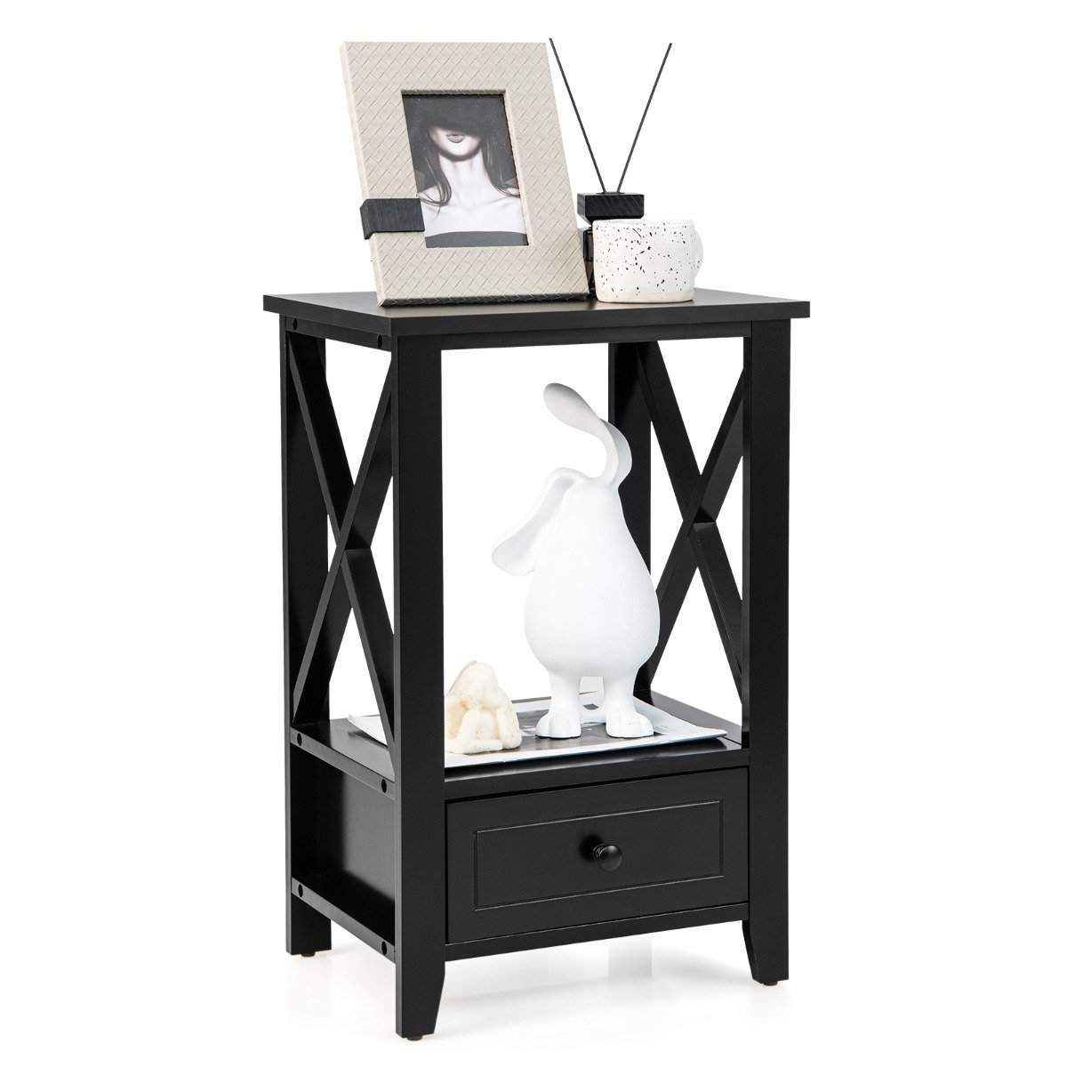 2 plan sengebord med skuffe sidebord træ 40 x 30 x 61,5 cm sort