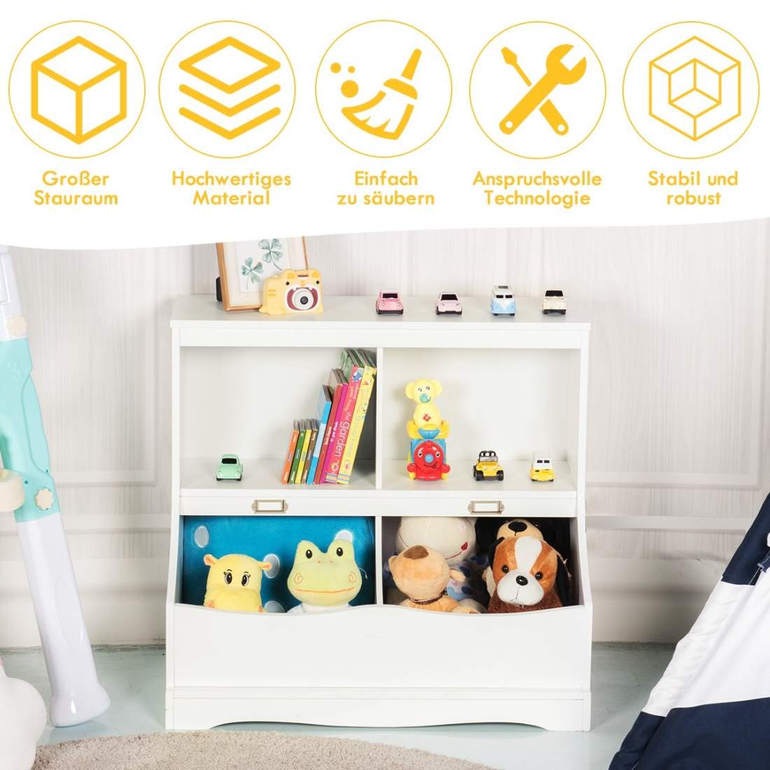 Barnhylla med 4 fack, leksakshylla, bokhylla för barn, 67 x 40 x 62 cm, vit | Leksaker & Spel - Leksaker | Pryloteket