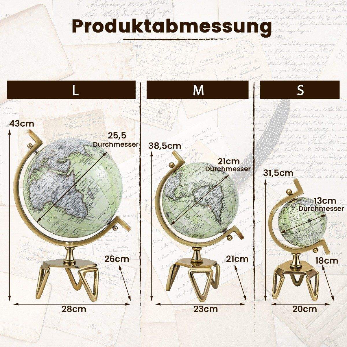 Ø 13 cm Antik globus med metalbund Roterende studenterkugle Geografisk globus Ø 13 cm