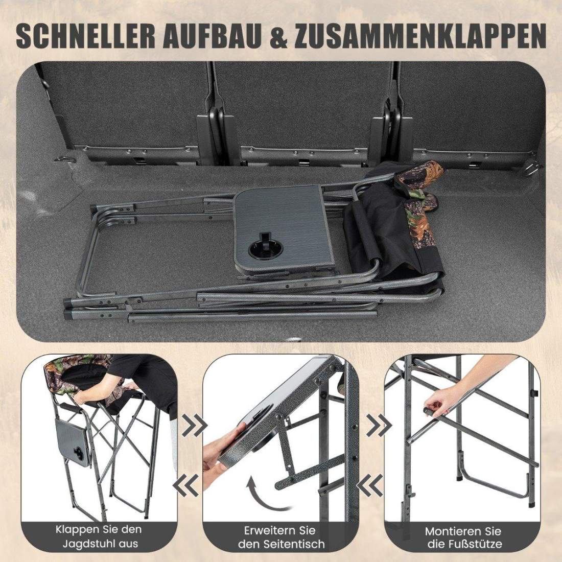 Hopfällbar hög jaktstol Robust överdimensionerad regissörsstol med sidobord Lastkapacitet 150 kg | Hem & Hobby - Hem & Hushåll - Bygg | Pryloteket