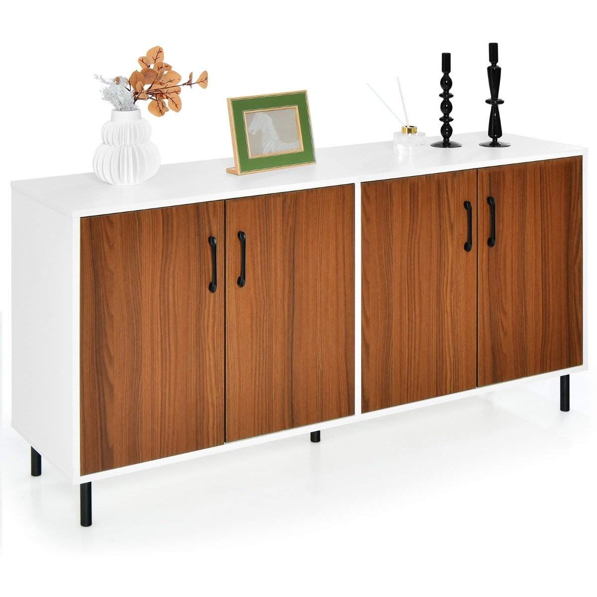 Skænk kommode med 4 døre skænk skab træ 148 x 40 x 75,5 cm valnød