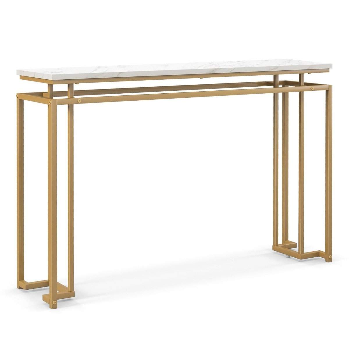 120 cm konsolbord med imiteret marmorbordplade og geometrisk metalstel entrebord gyldent