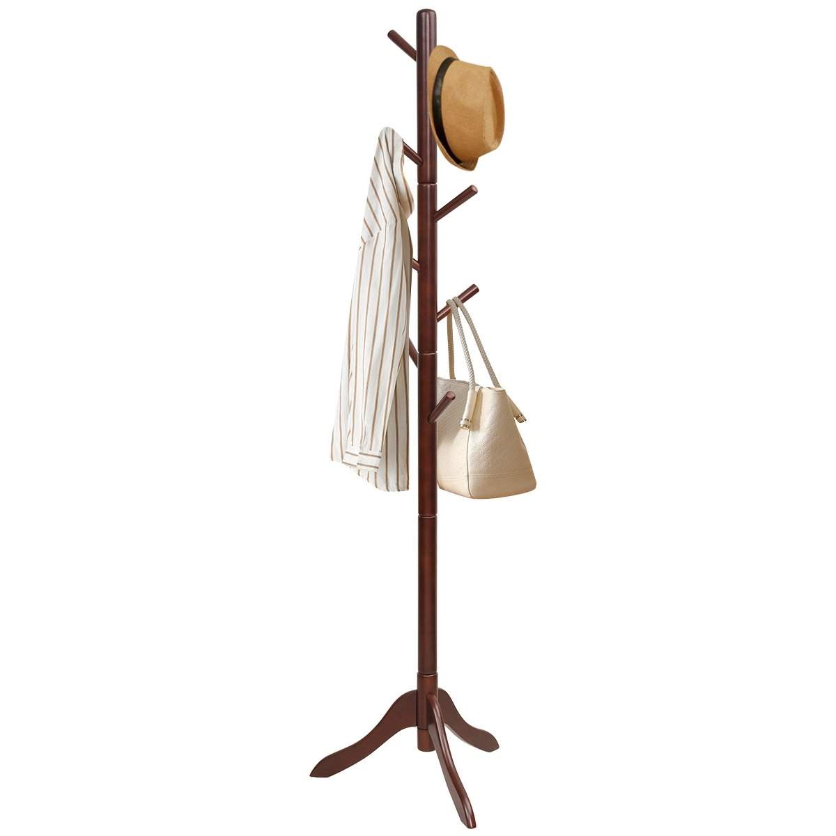 Klädhängare med 8 krokar, klädhängare i trä, höjdjusterbar, 175 cm, brun | Hem & Hobby - Hem & Hushåll - Sovrum | Pryloteket