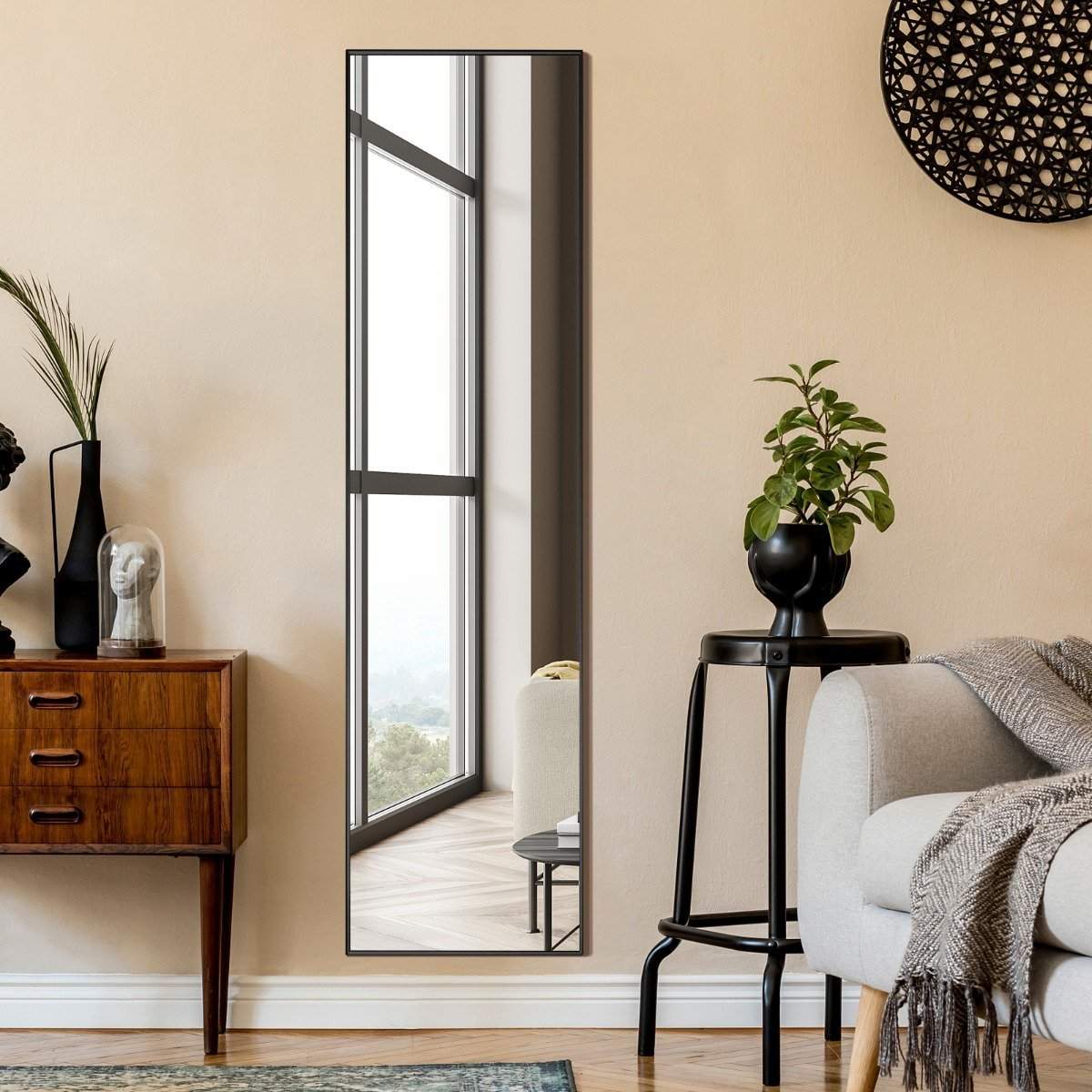 160 x 40 cm fuldlængde spejl 2 i 1 stående spejl & vægspejl lavet af brudsikkert glas sort