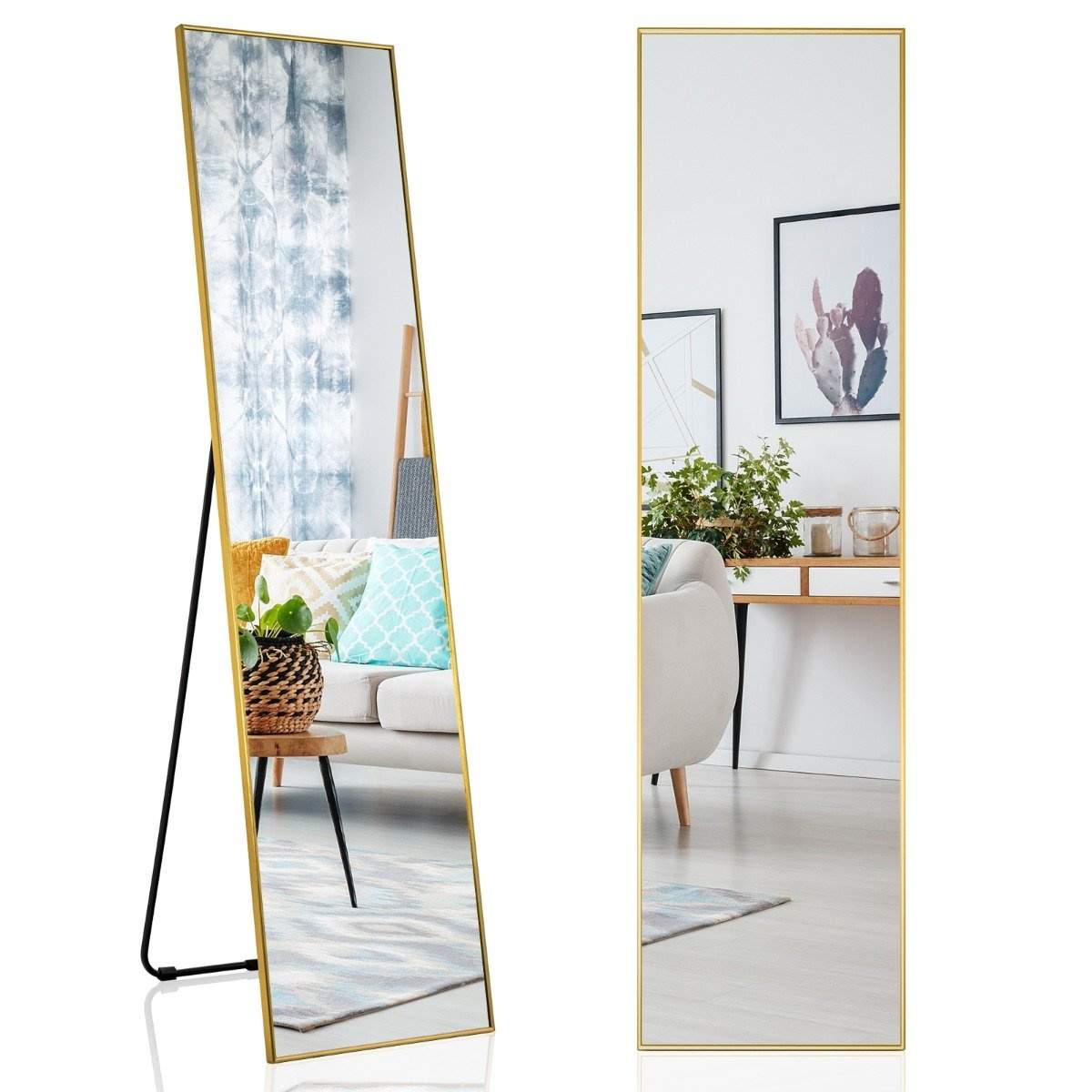 160 x 40 cm fuldlængde spejl 2 i 1 stående spejl & vægspejl lavet af brudsikkert glas guld