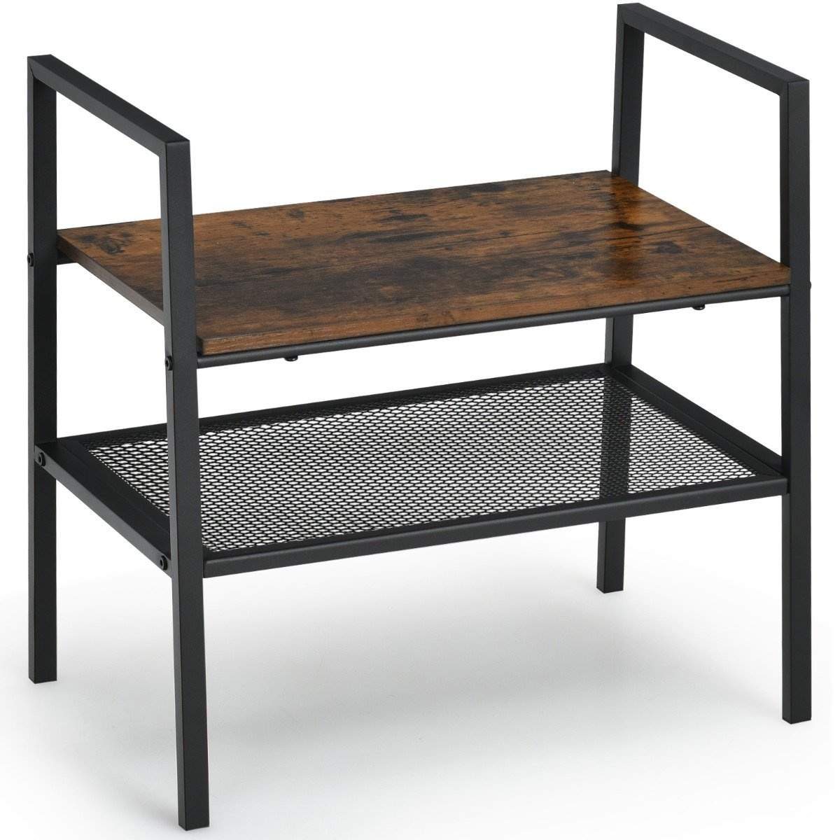 2-lags opbevaringsstativ lavet af træ og metal Kompakt opbevaringsstativ, brun og sort