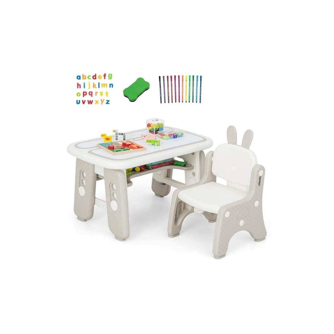 Barnbord och stolsset konstgjorda bord och stolar för småbarn med gångjärnsbokhylla grå | Hälsa & Skönhet - Personvård - Vård & Rehabilitering - Hållning | Pryloteket