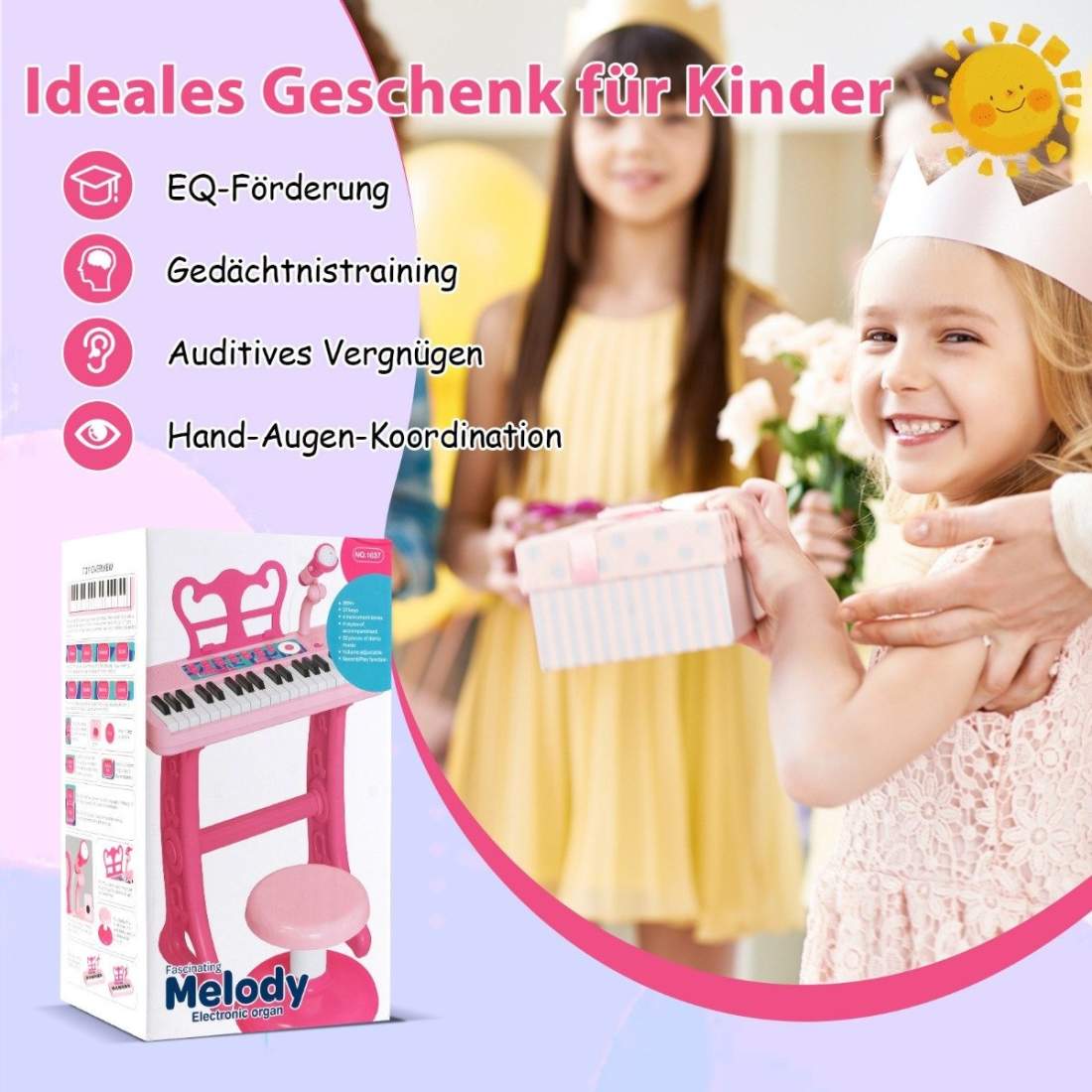 37 tangenter barnklaviatur barnpiano elektronisk med pallmikrofon & notställ rosa | Elektronik - Datortillbehör - Tangentbord, Möss & Fjärrkontroller - Tangentbord | Pryloteket
