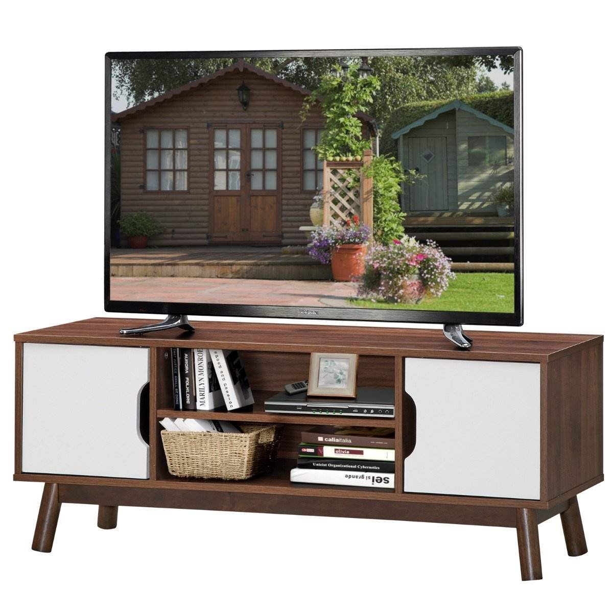 Tv-stander Tv-skab træ til TV op til 50" TV-stander med åben hylde hvid