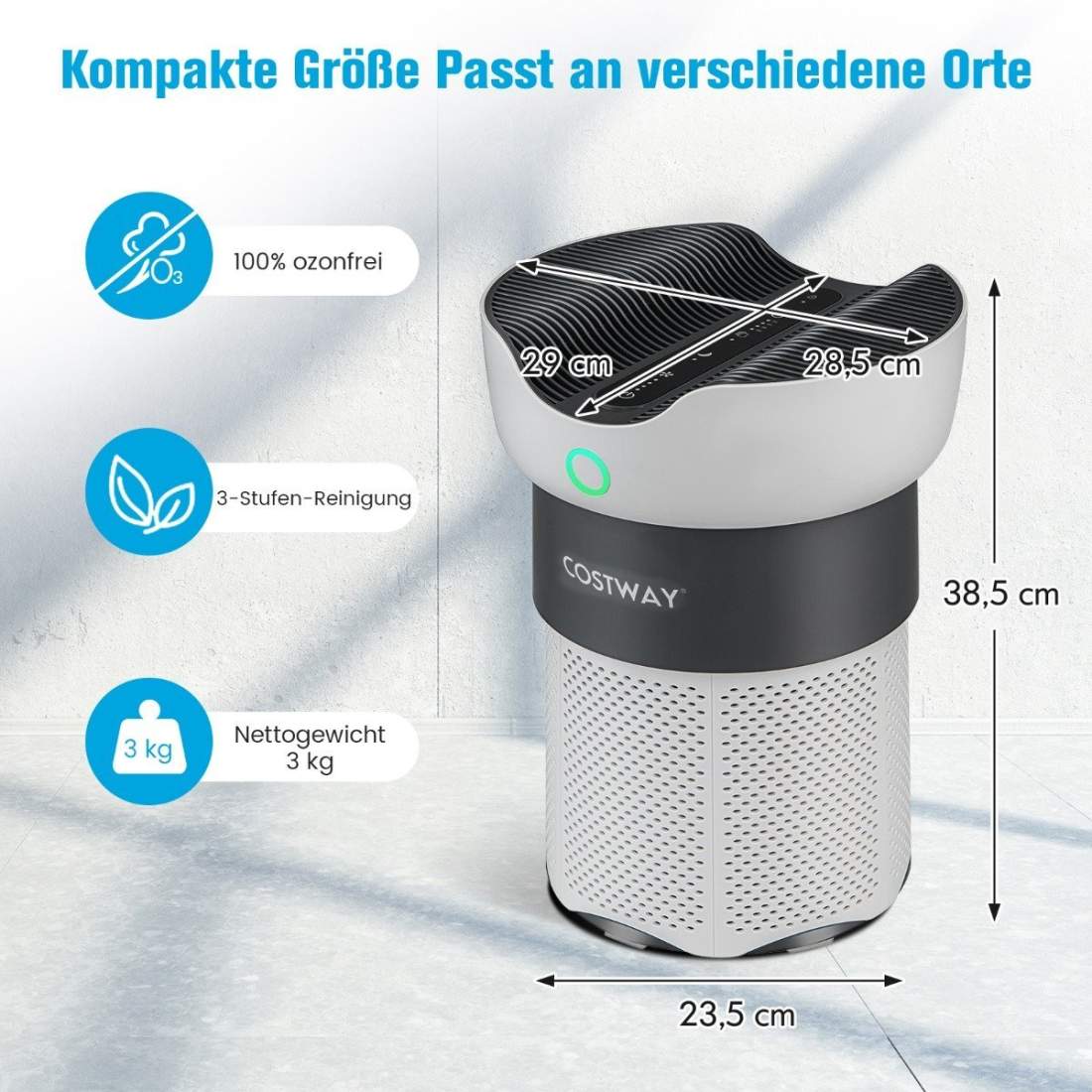 Luftrenser til hjemmekontor med 121 m² rækkevidde 3-trins rengøringsproces Hvid