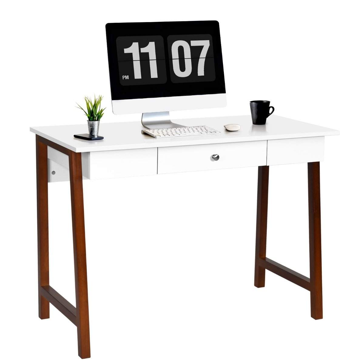 Skrivbord med låda, datorbord, gummibordsben, sminkbord, kontorsbord, brun | Hem & Hobby - Hem & Hushåll - Sovrum | Pryloteket