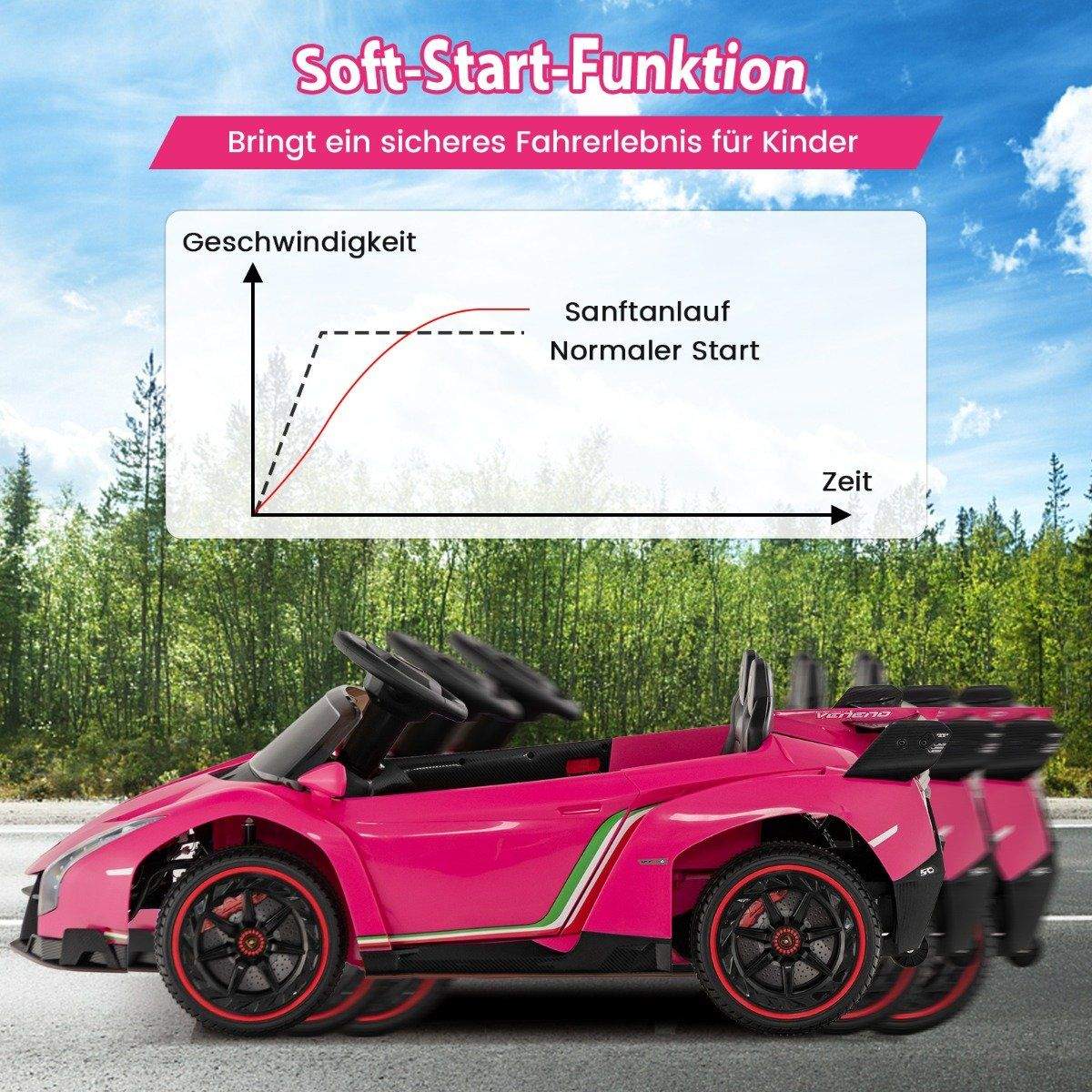 Børne Lamborghini elbil med fjernbetjening & LED forlygter & horn & musik børnebil pink