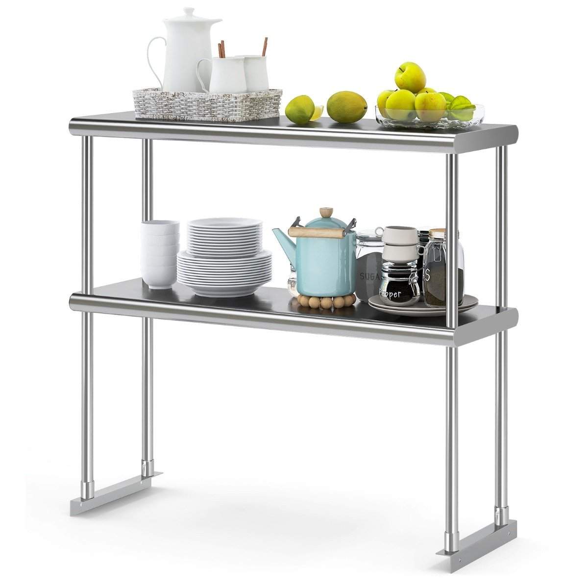 Dubbelplansöverhylla med justerbar undre hylla multifunktionshylla silver | Hem & Hobby - Hem & Hushåll - Kök - Köksredskap | Pryloteket