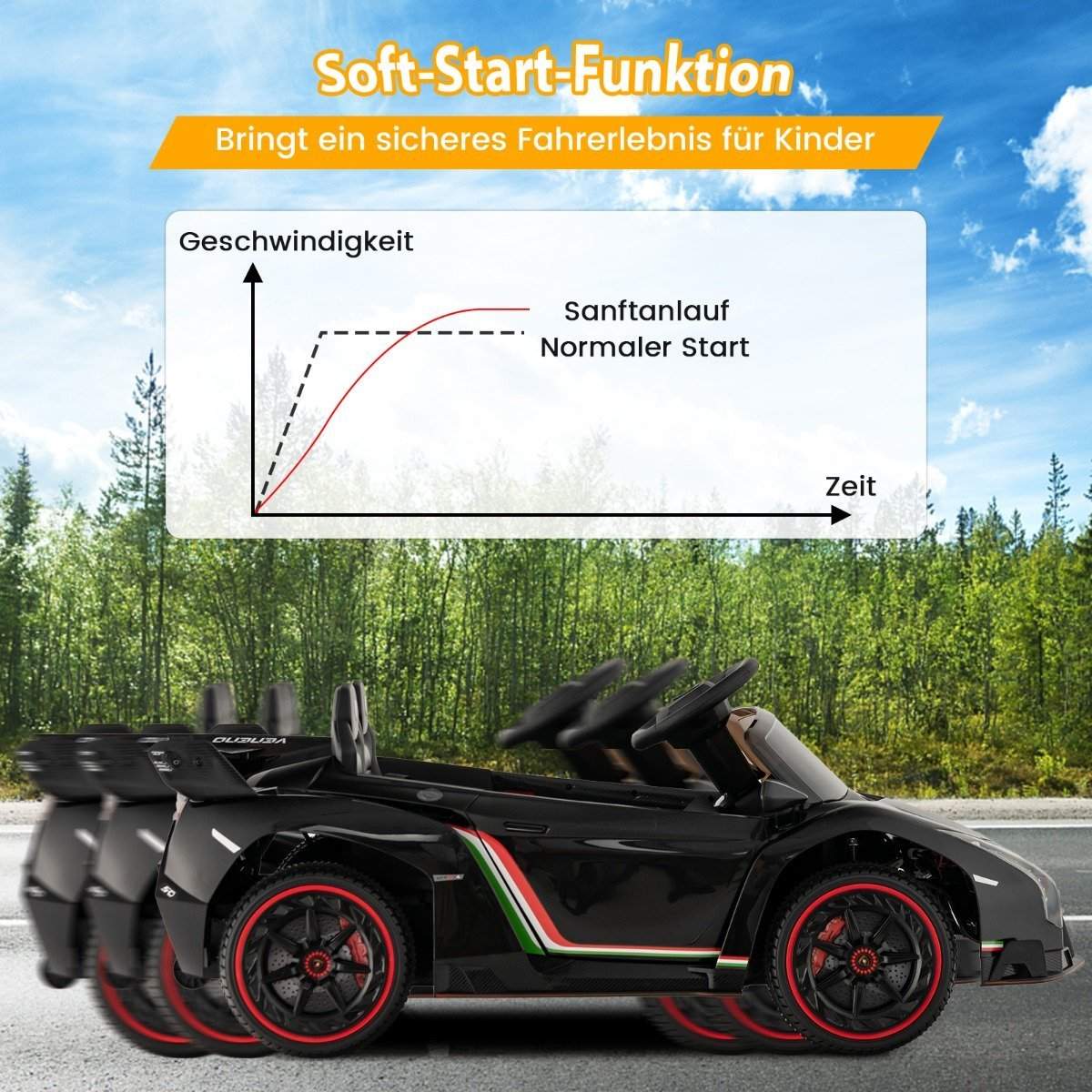 Lamborghini-elbil til børn med fjernbetjening & LED-forlygter & horn & musik sort