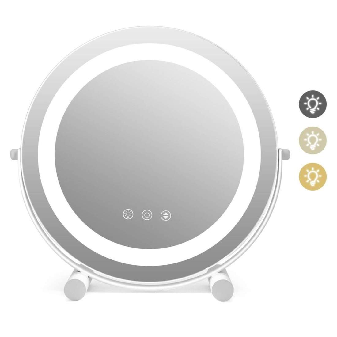 Ø 30 cm Dimbar sminkspegel med belysning & pekknapp & minnesfunktion