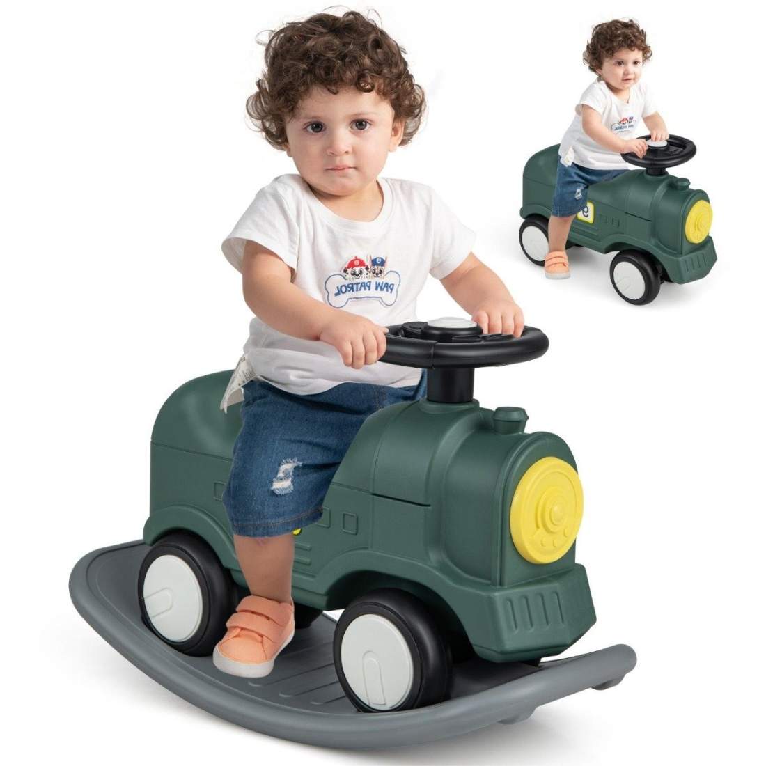 3 i 1 gunghäst gungdjur & åkbil med avtagbar balansbräda grönt tåg | Hälsa & Skönhet - Personvård - Vård & Rehabilitering - Hållning | Pryloteket