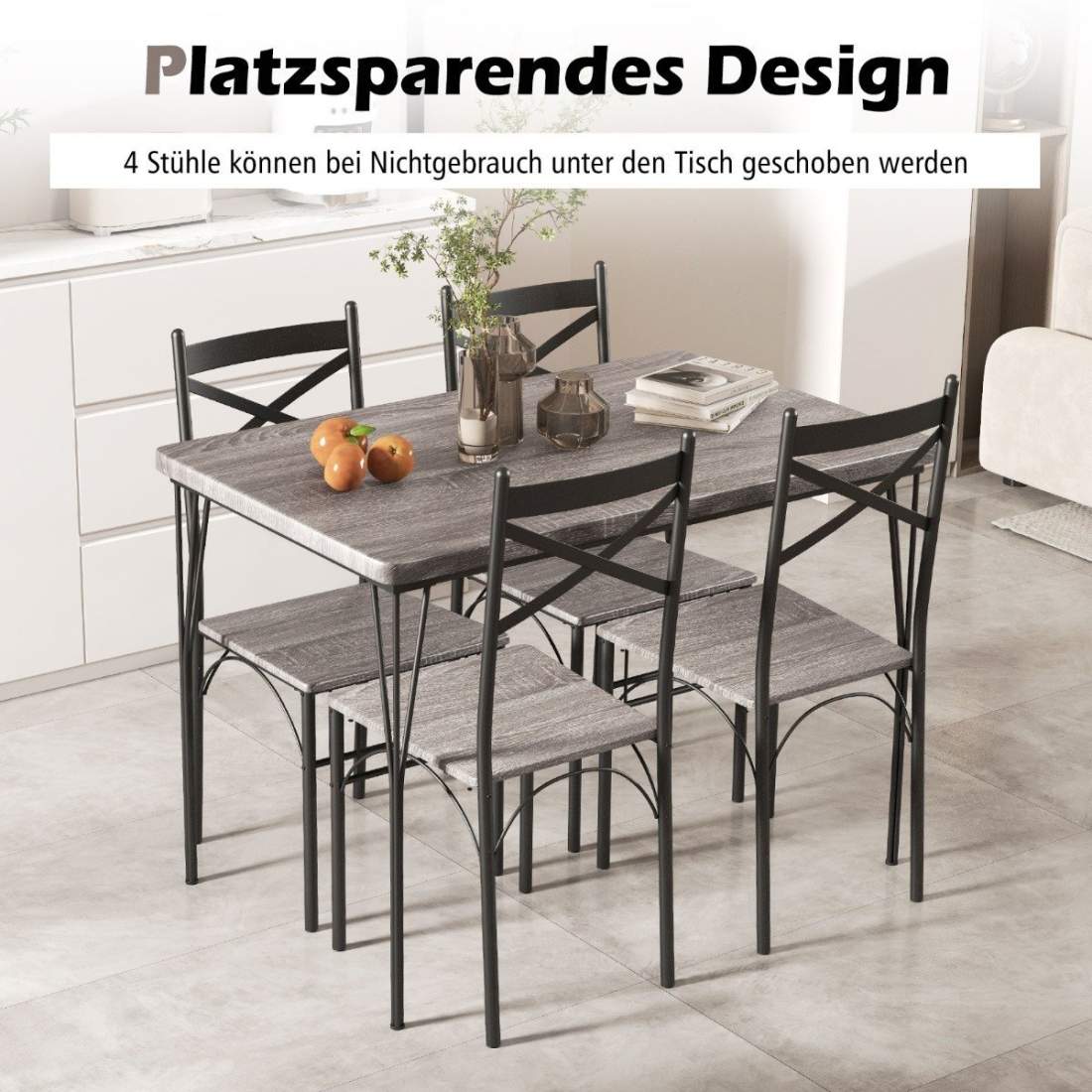 5-delat matsalsset för 4 personer modernt rektangulärt matbord och 4 matstolar grå och svart | Hälsa & Skönhet - Personvård - Vård & Rehabilitering - Hållning | Pryloteket