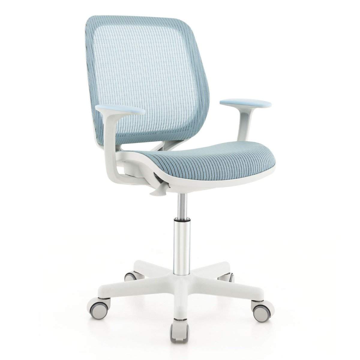 Højdejusterbar børne-drejestol med sædebremse, ergonomisk skrivebordsstol, kontorstol, blå