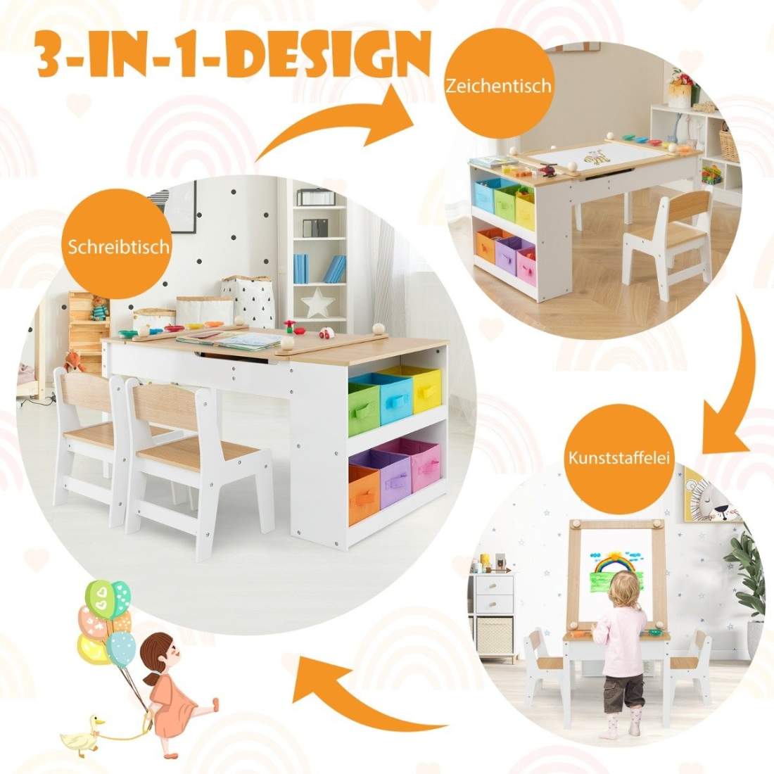 Barnbord med 2 stolar 3 i 1 aktivitetsbord och staffli av trä med lyftbar bordsskiva natur | Hälsa & Skönhet - Personvård - Vård & Rehabilitering - Hållning | Pryloteket