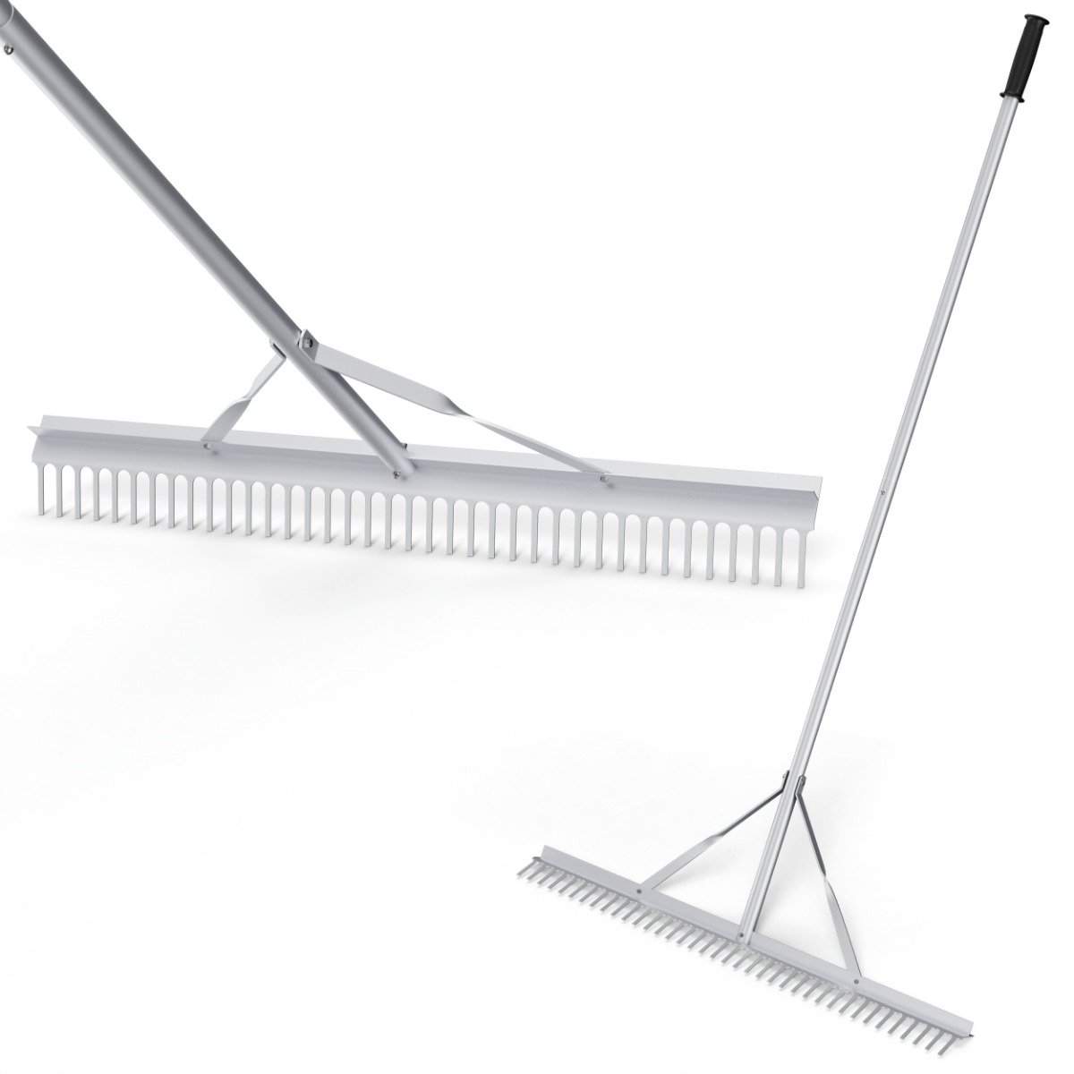 Rive haverive lavet af aluminium med 91 cm bredt rivehoved 91 x 10 x 174 cm sølv