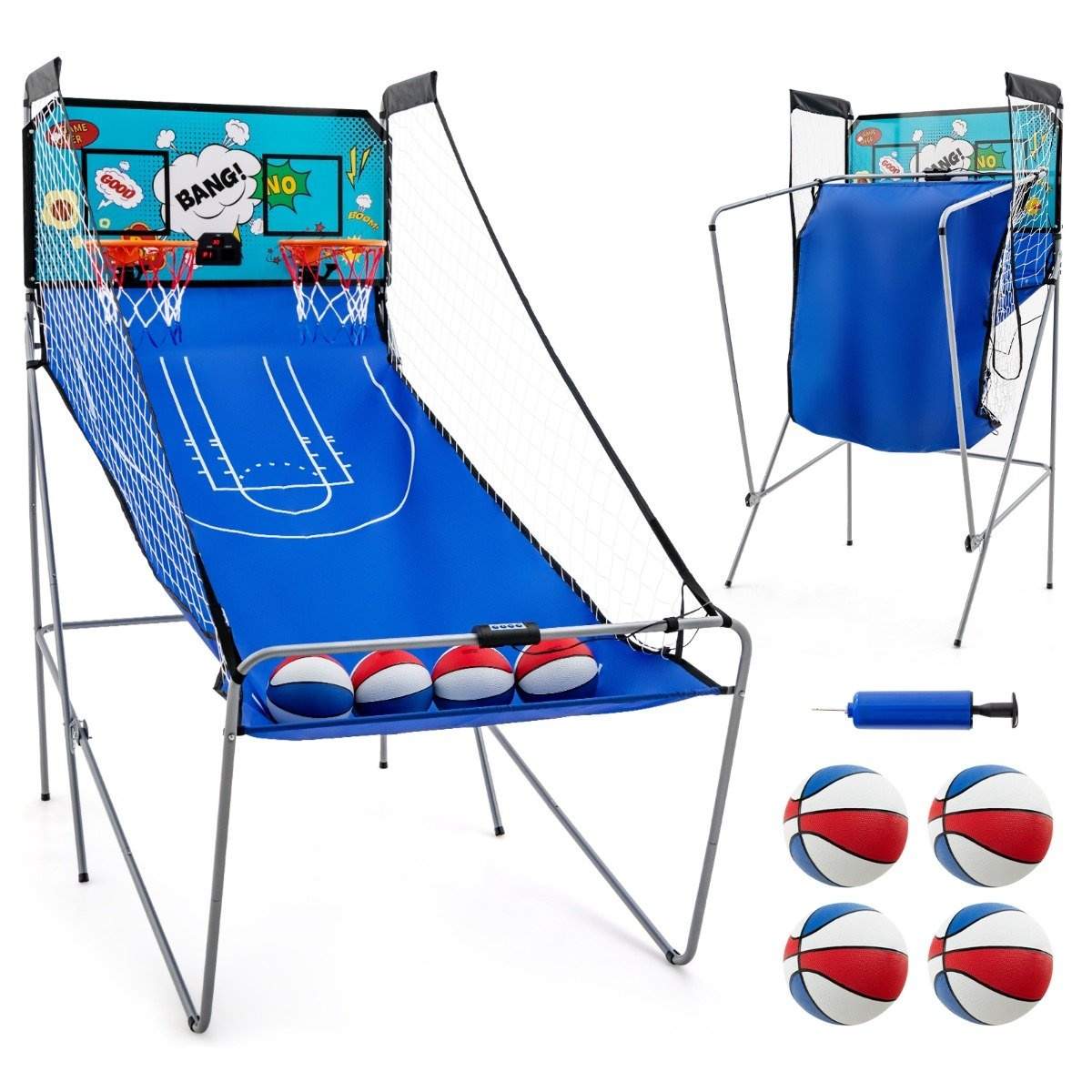 8 i 1 basketballmaskine med 4 bolde & luftpumpe & 8 spiltilstande Arkadebasketballspil Grøn