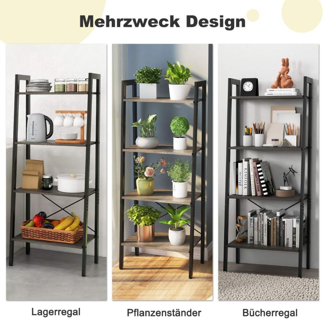 Bokhylla med 4 nivåer steghylla trä med lutningsskydd och justerbara fotkuddar mörkbrun | Hem & Hobby - Hem & Hushåll - Kök | Pryloteket