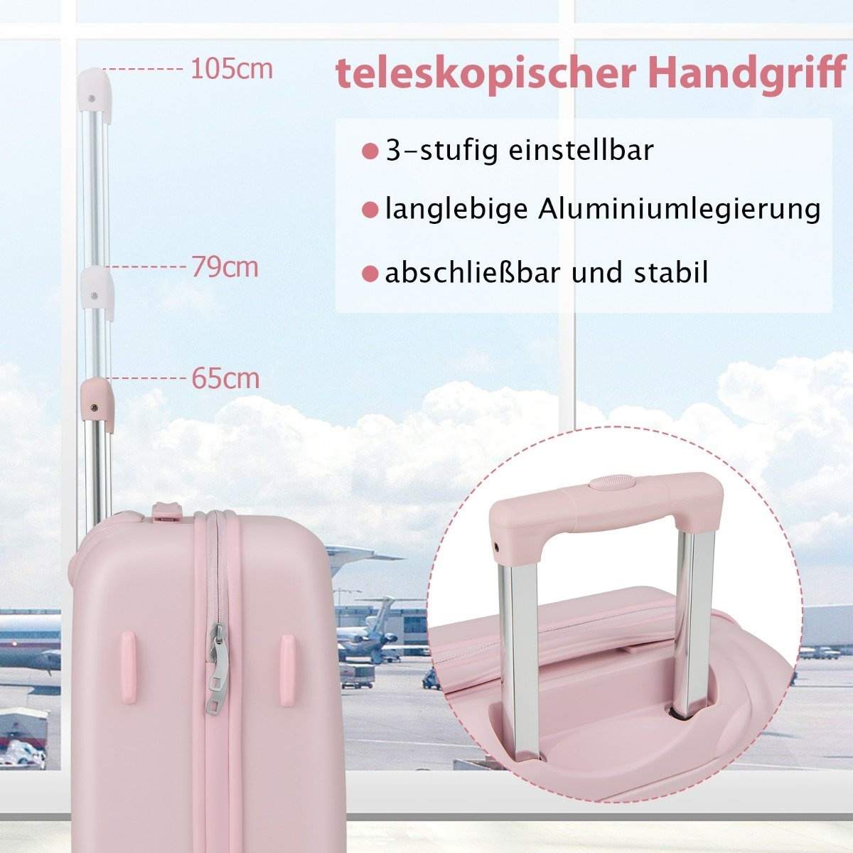 20" håndbagagekuffert med spinnerhjul & TSA Lock PC hårdt etui med klistermærke 38 x 22 x 57 cm Pink