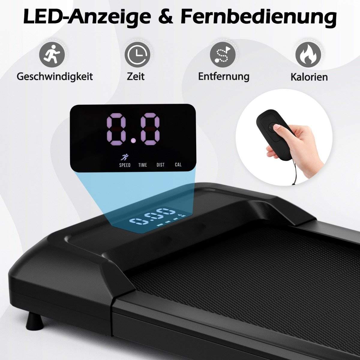 2 i 1 løbebånd under skrivebordet gåpad med LED-display 122 x 53 x 15 cm sort