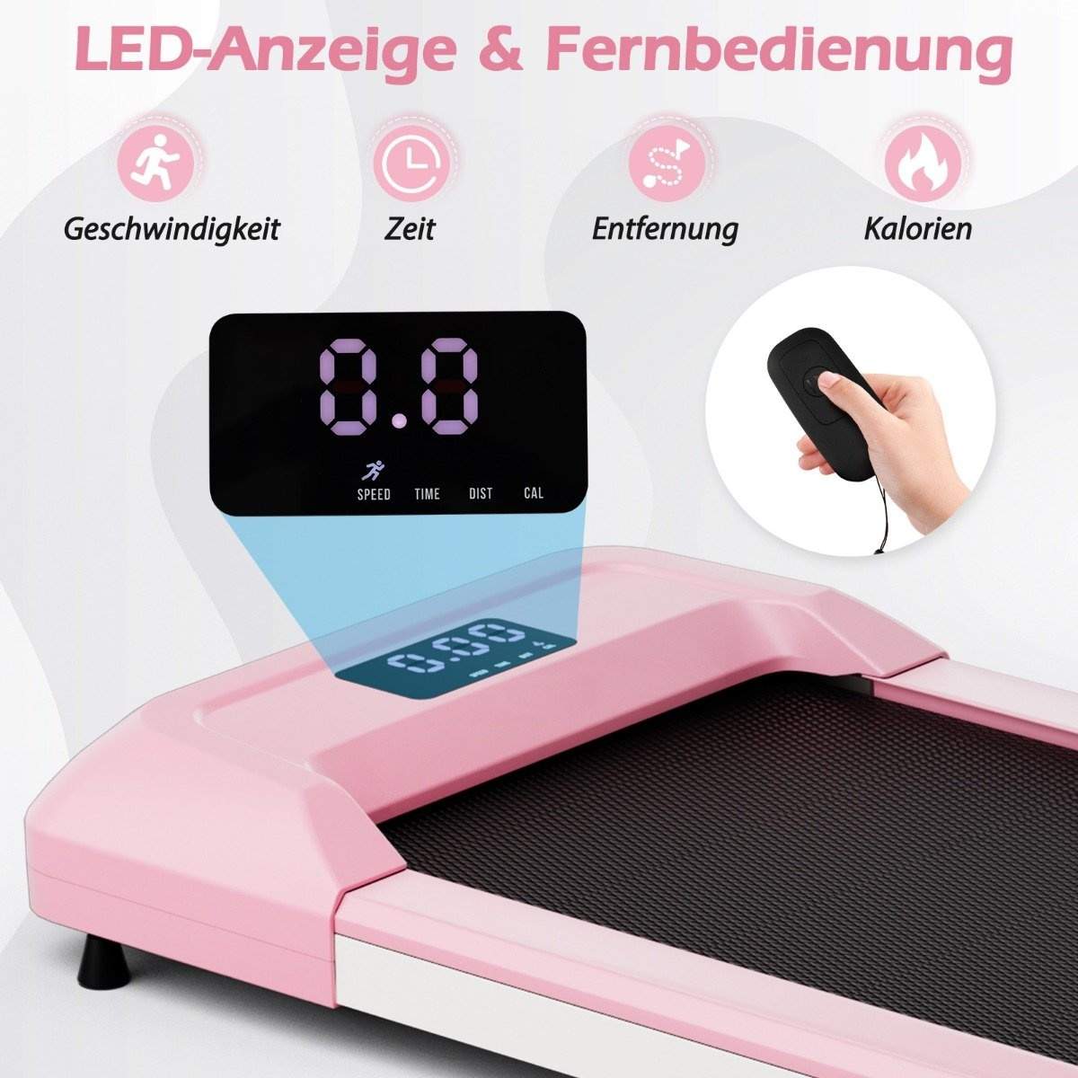 2 i 1 løbebånd under skrivebordet Walking Pad med LED-skærm 122 x 53 x 15 cm Pink