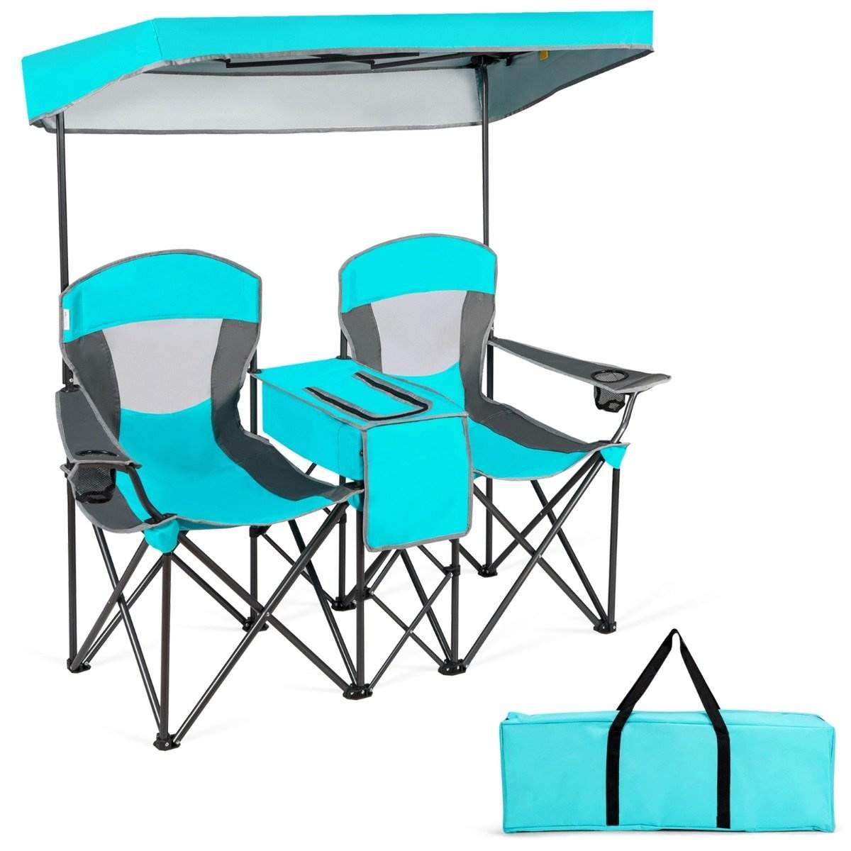 2-sits campingstol med solskydd Minibord hopfällbar fiskestol med väska 166 x 71 x 151 cm Marinblå | Hem & Hobby - Hem & Hushåll - Kök - Köksredskap - Lock | Pryloteket