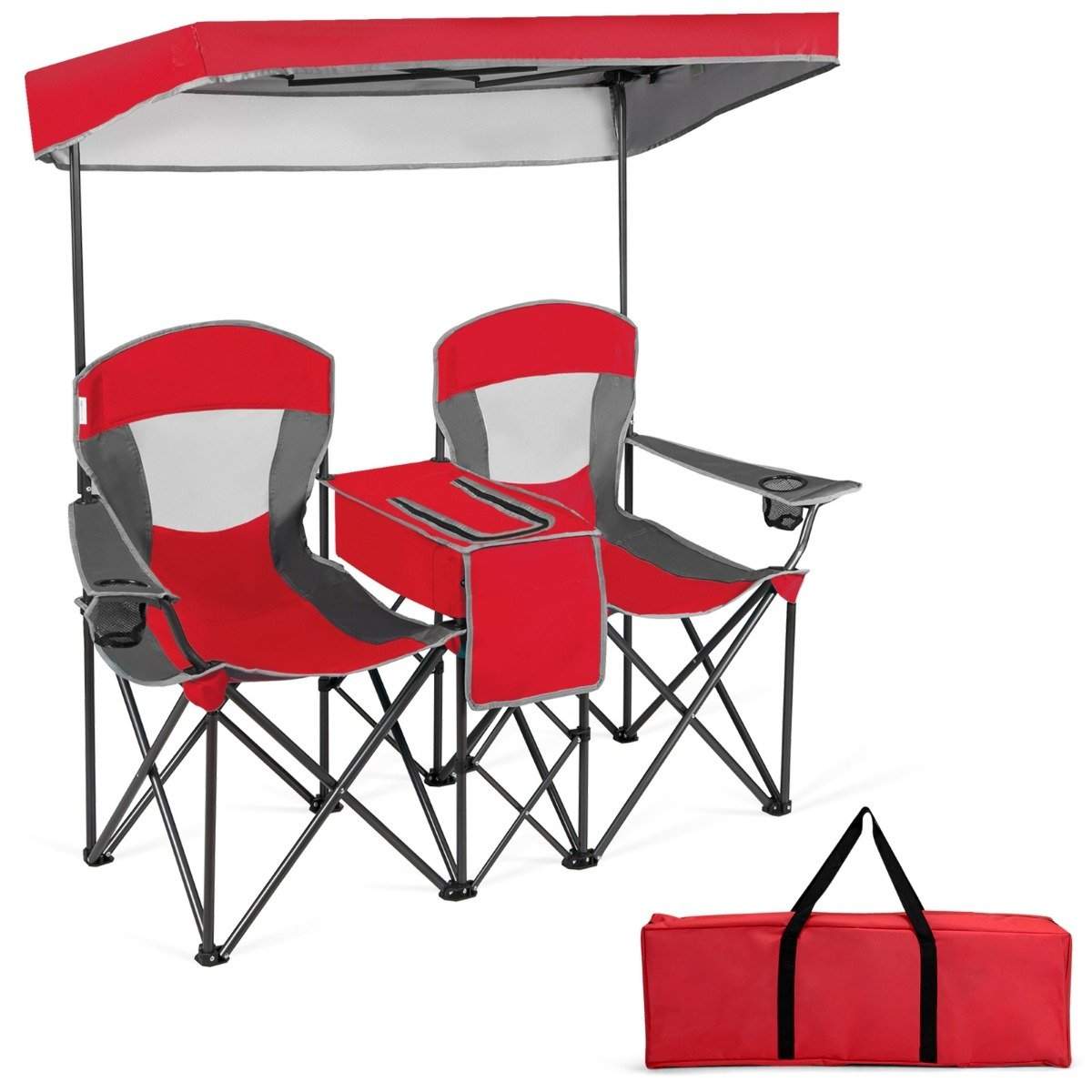 2-sits campingstol med solskydd minibord hopfällbar fiskestol med bärväska 166 x 71 x 151 cm röd | Hem & Hobby - Hem & Hushåll - Kök - Köksredskap - Lock | Pryloteket
