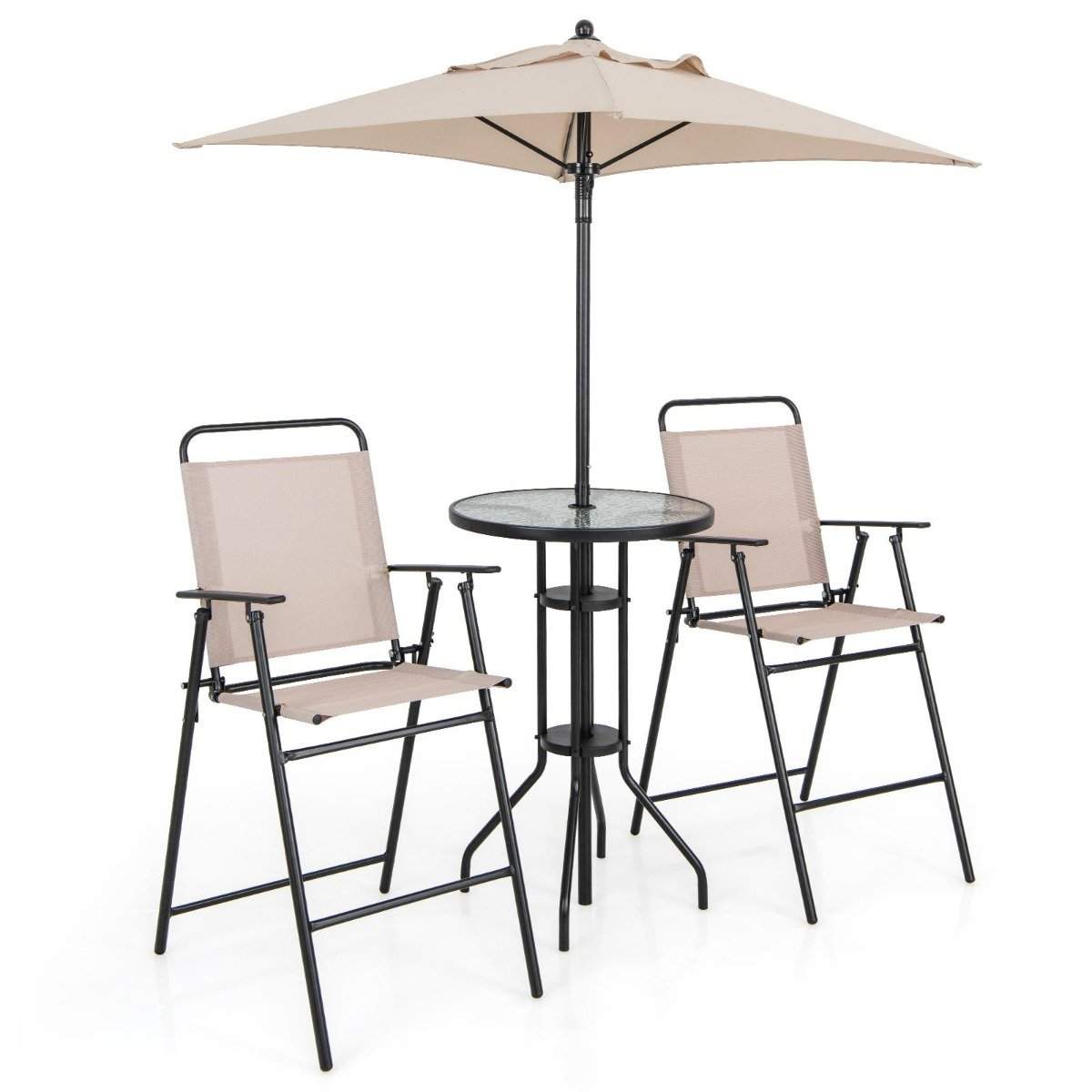 4-delat utomhus barset runt barbord med 2 hopfällbara barstolar & parasoll beige | Mode & Accessoarer - Accessoarer - Paraply | Pryloteket