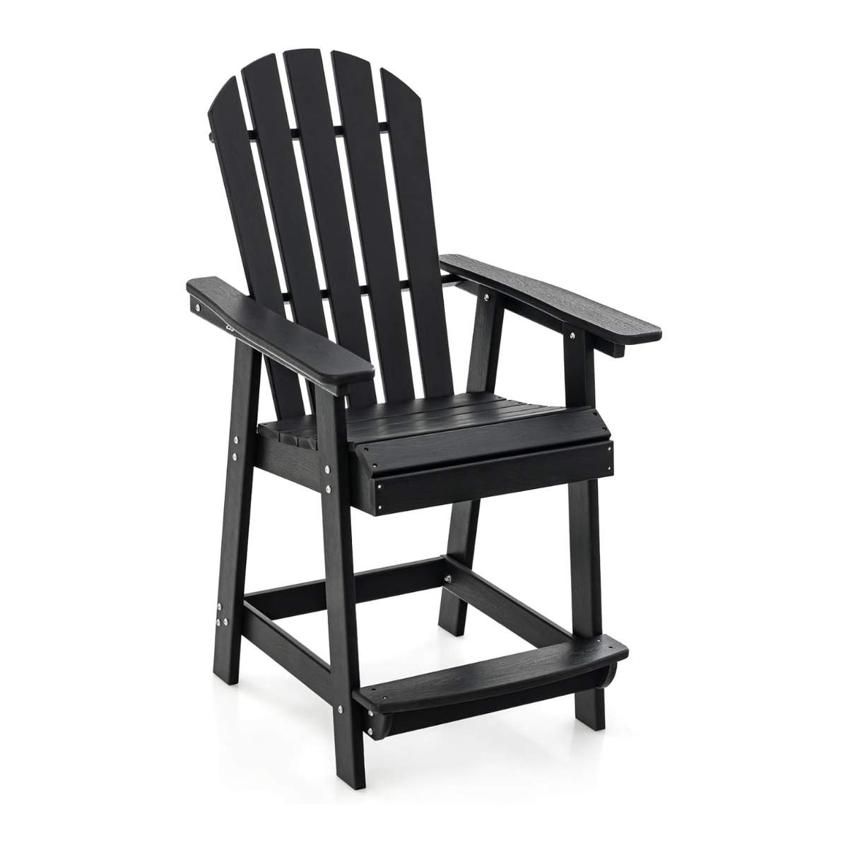Udendørs barstol med armlæn & fodstøtte HDPE terrassestol Vejrbestandig pubstol Sort