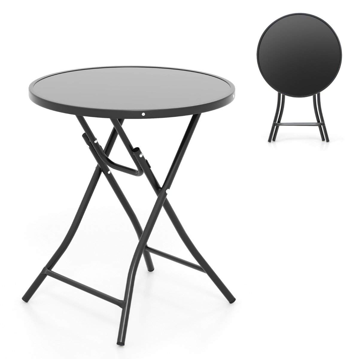 Ø 59 cm rundt bistrobord med bordplade af hærdet glas og robust metalstel