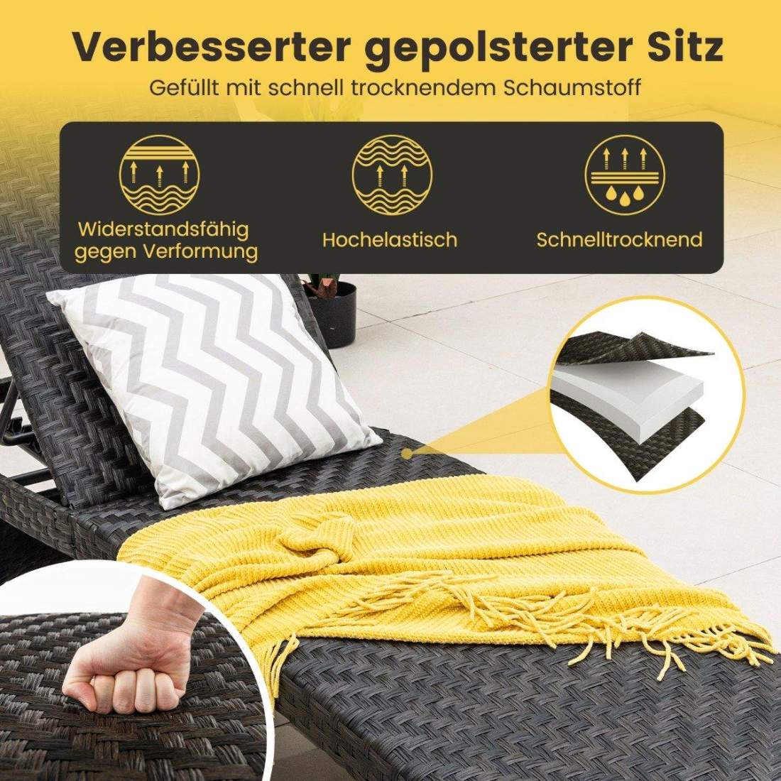 Terrassdäcksstol i rotting med justerbart ryggstöd i 5 nivåer 195 x 61 x 38-97 cm blanda brun | Hem & Hobby - Hem & Hushåll - Bygg | Pryloteket