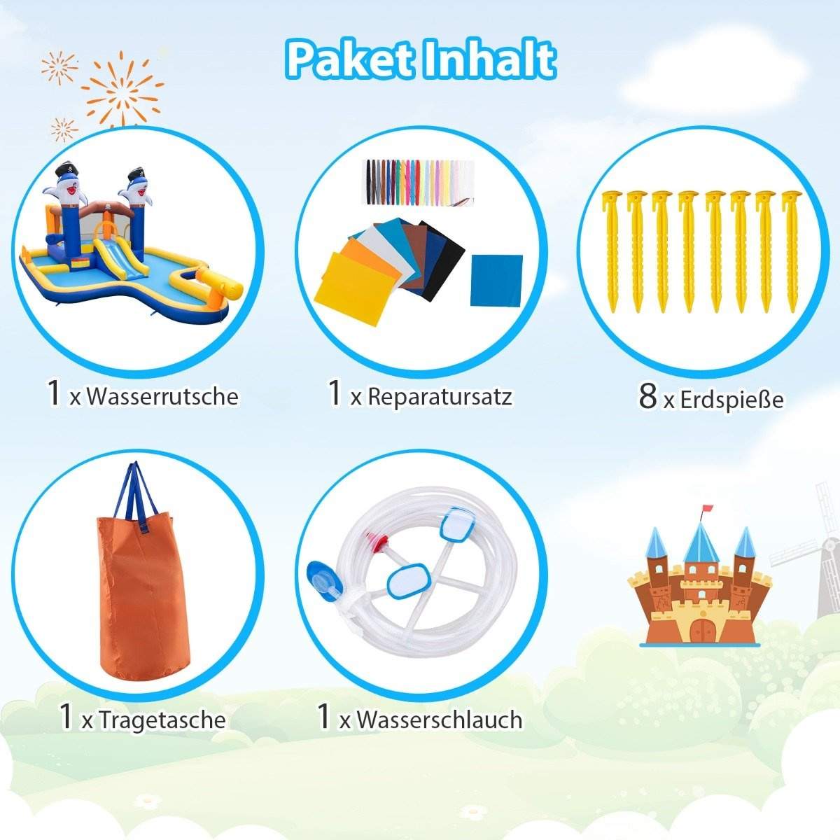 7-i-1 vandrutsjebane park oppusteligt hoppehus med plaskebassin 578 x 408 x 250 cm