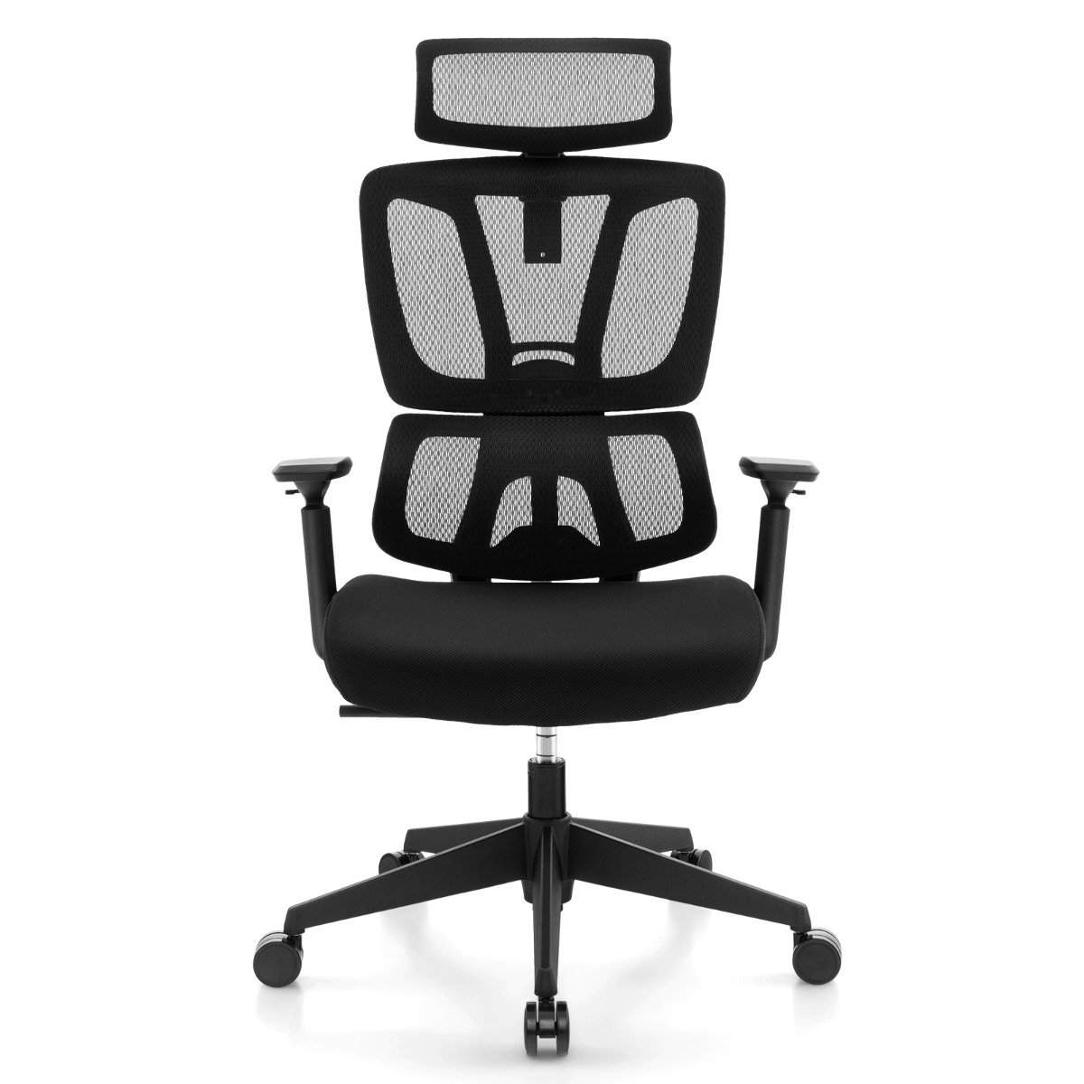 Ergonomisk kontorstol med N-formet lændestøtte Drejelig skrivebordsstol Sort