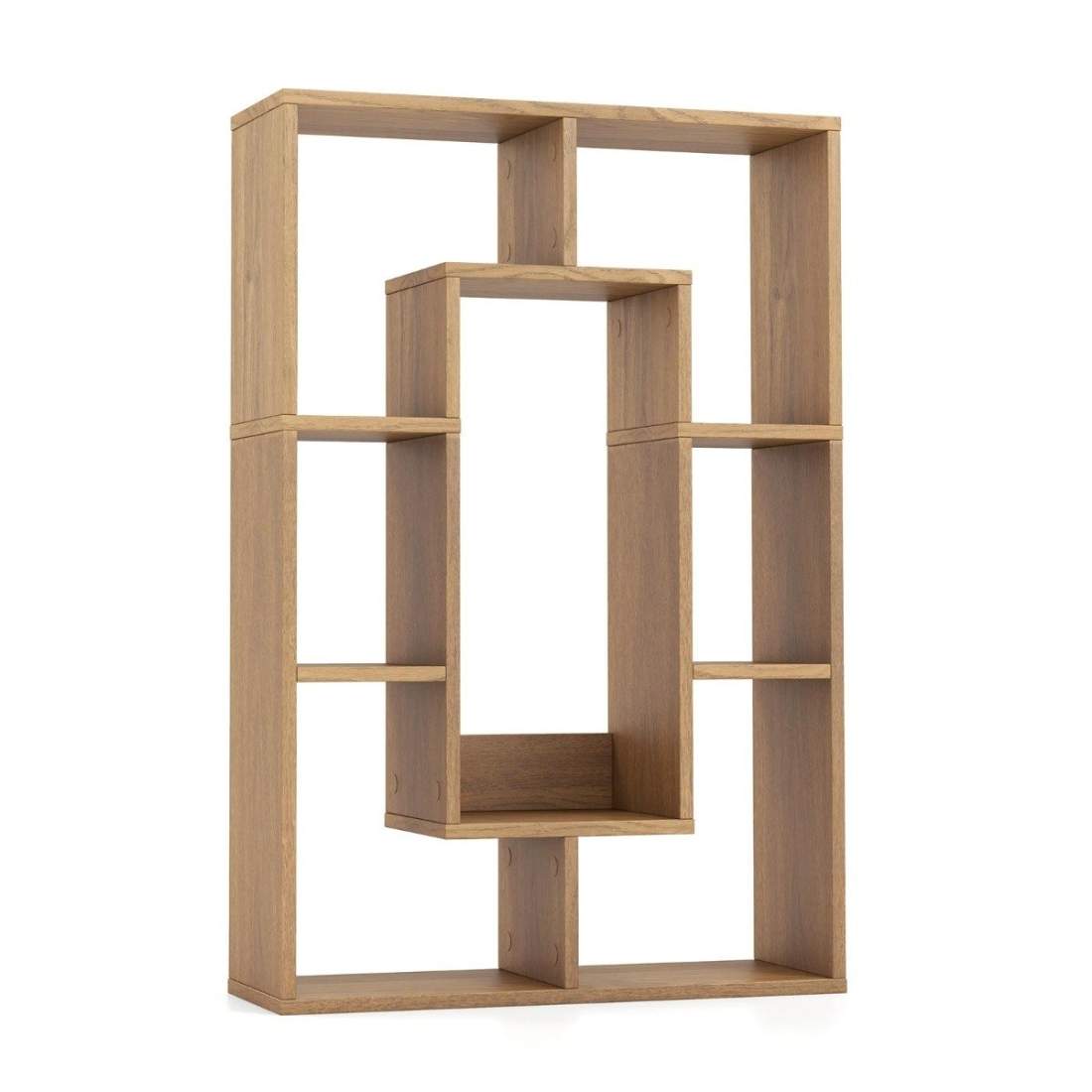 Modern bokhylla med 7 fack och tippskydd geometrisk öppen stående hylla natur