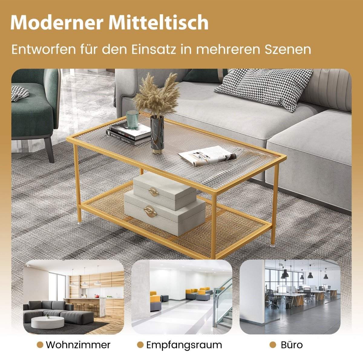 Sofabord glas glasbord med 2 plan stuebord med nethylde Gylden 90 x 50 x 46 cm