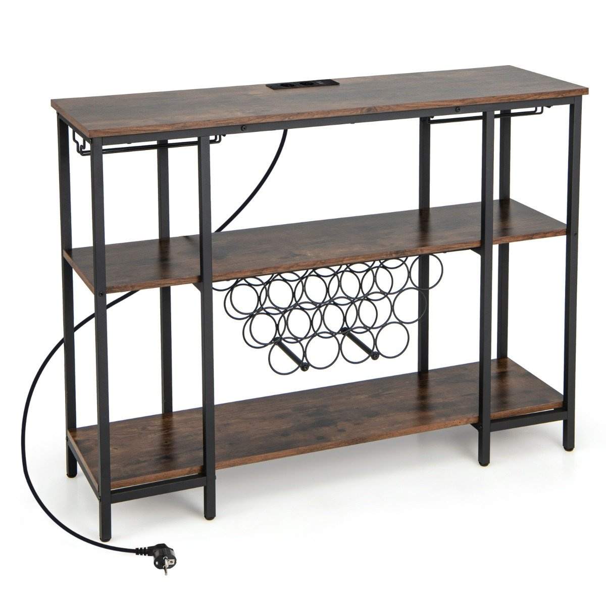 Industriel vinreol med glasholder og hylder og fatninger til 15 vinflasker Vinskab Brun