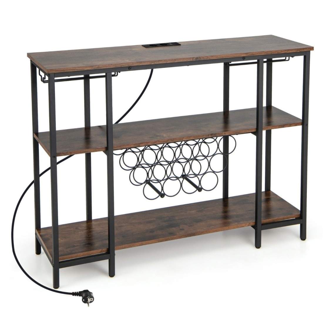 Industriell vinställ med glashållare & hyllor & uttag för 15 vinflaskor Vinskåp Brun | Mode & Accessoarer - Kläder - Skor | Pryloteket