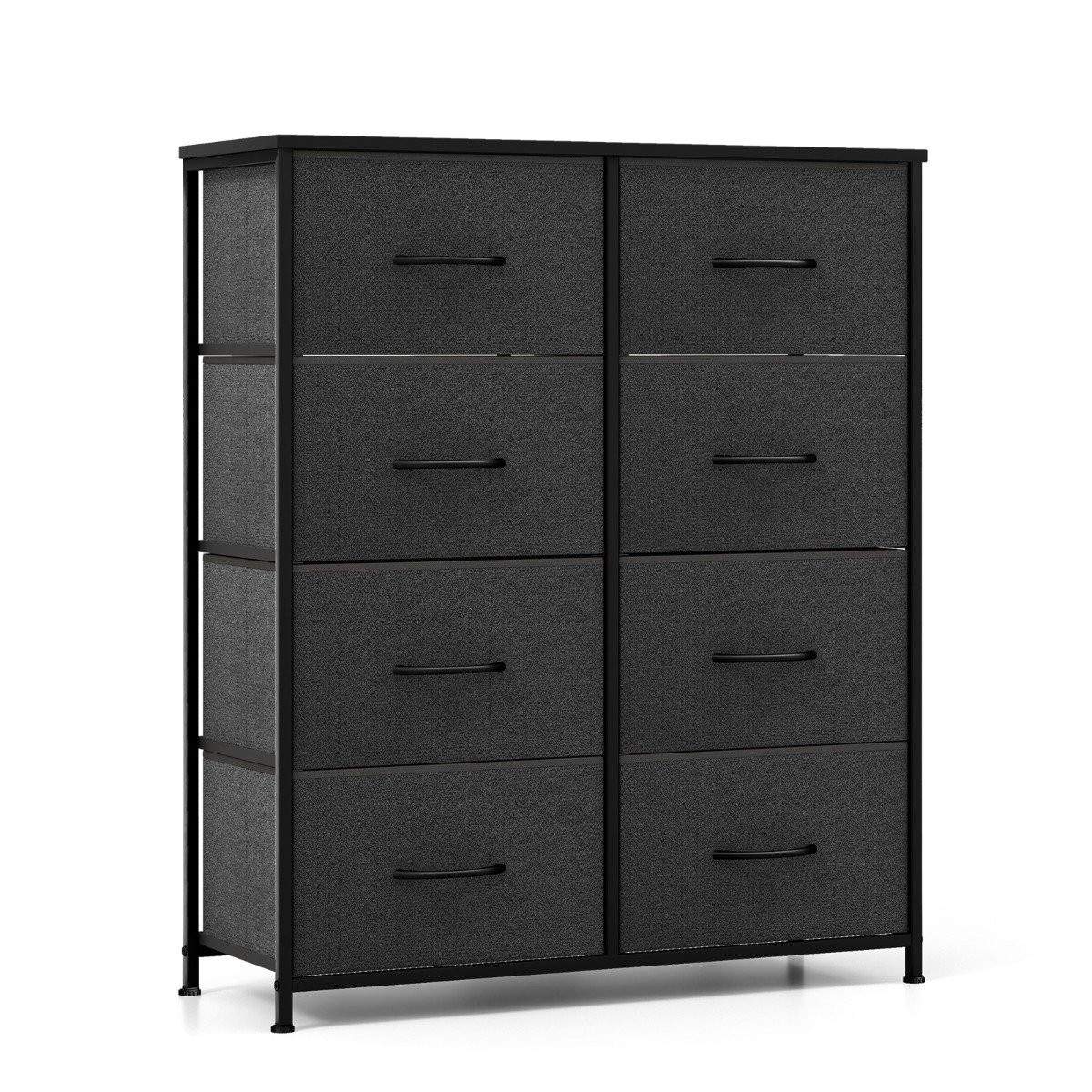 Kommode med 8 skuffer & metalstel & bordplade stof kommode 80 x 30 x 92 cm grå