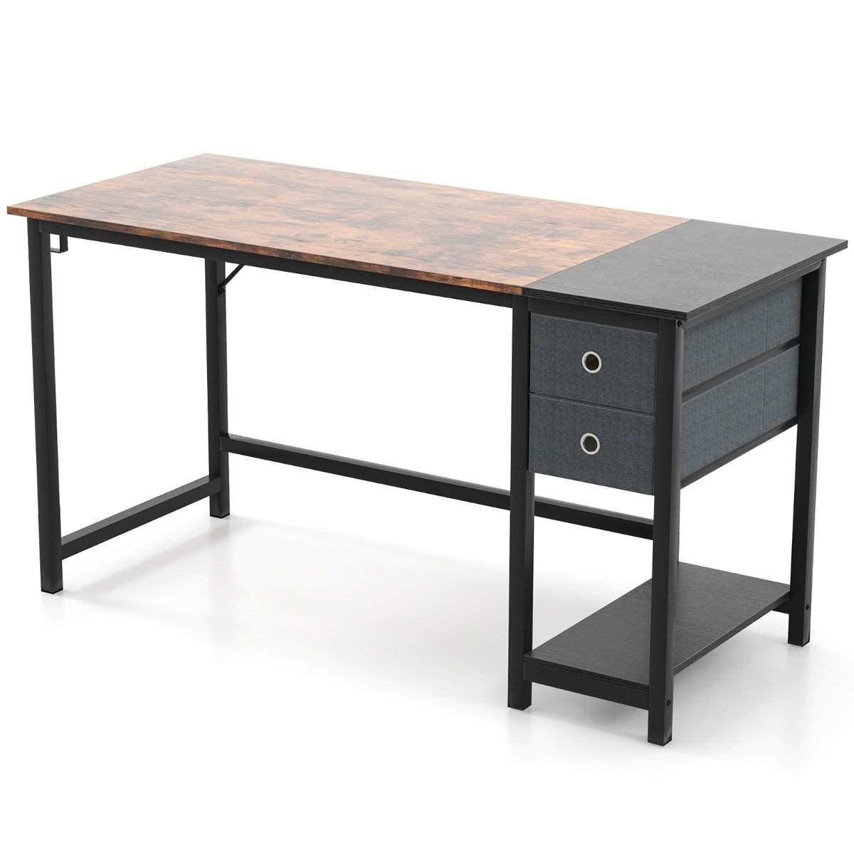 140 cm langt skrivebord med 2 skuffer & høretelefonkrog & opbevaringsrum computerbord